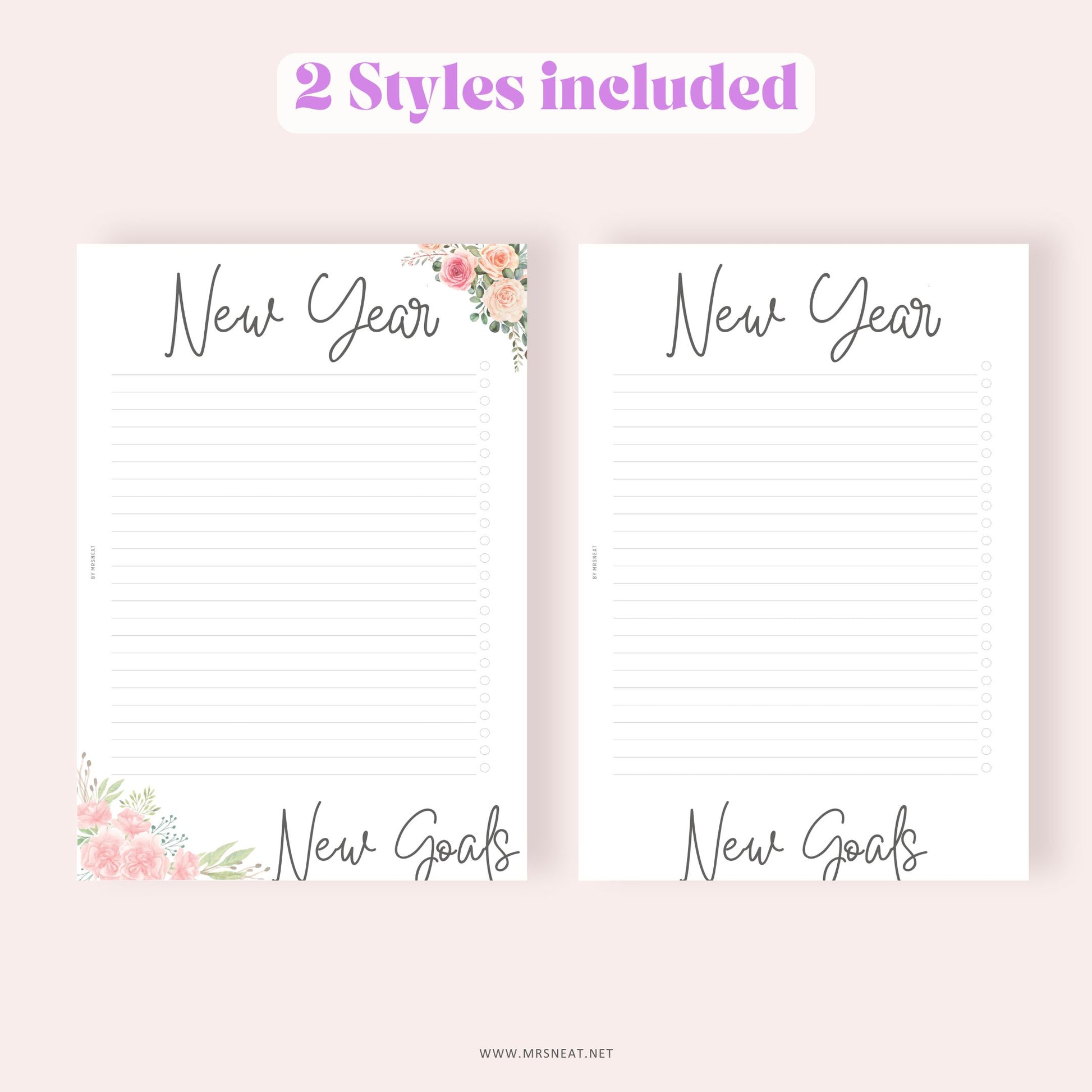 New Year New Goals Planner, 2 Styles, Floral and Neutral Planner, A4, A5, Letter, Half Letter, PDF Fillable, Digital Planner, Printable Planner