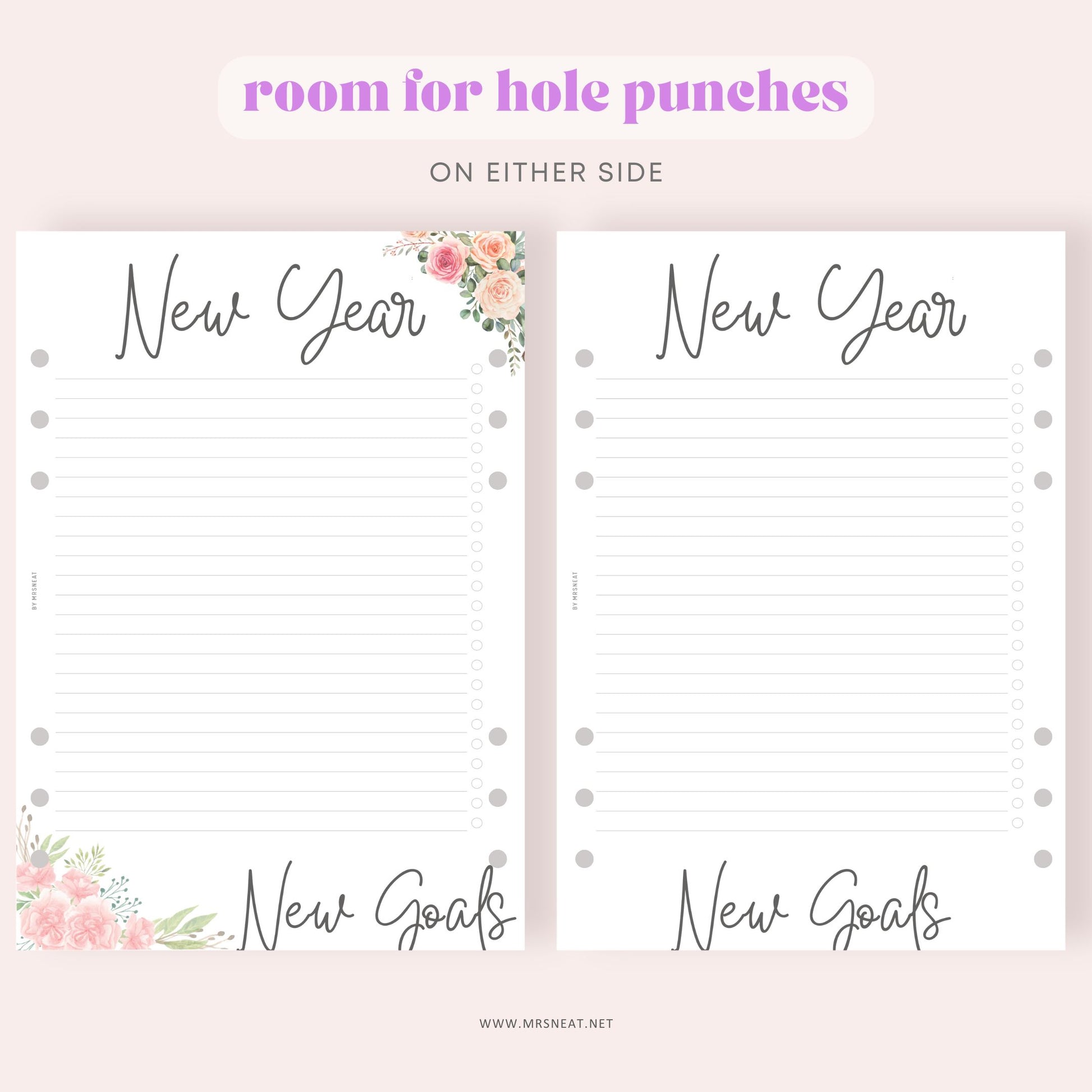 New Year New Goals Planner, 2 Styles, Floral and Neutral Planner, A4, A5, Letter, Half Letter, PDF Fillable, Digital Planner, Printable Planner