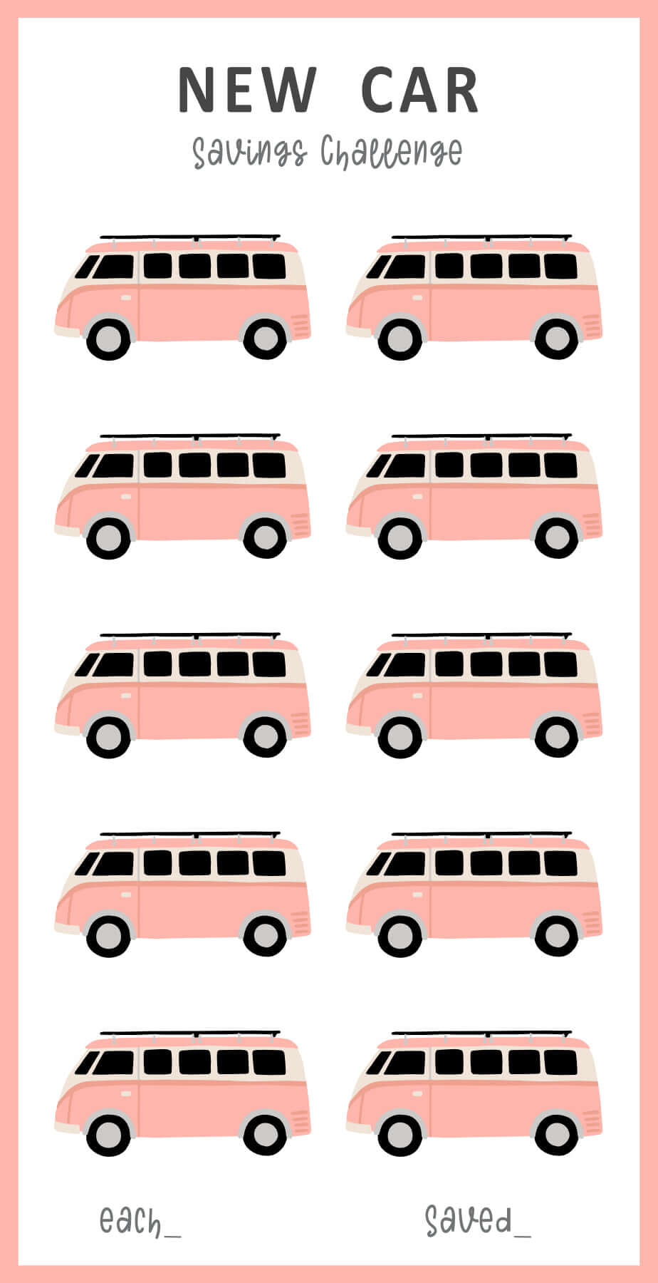 A6 New Car Money Savings Challenge Printable Template PDF, Colorful, 6 versions