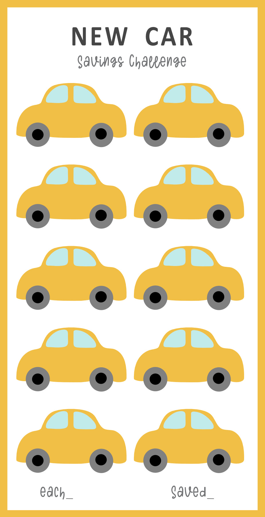 Illustration of yellow cars with text about a savings challenge on a yellow background