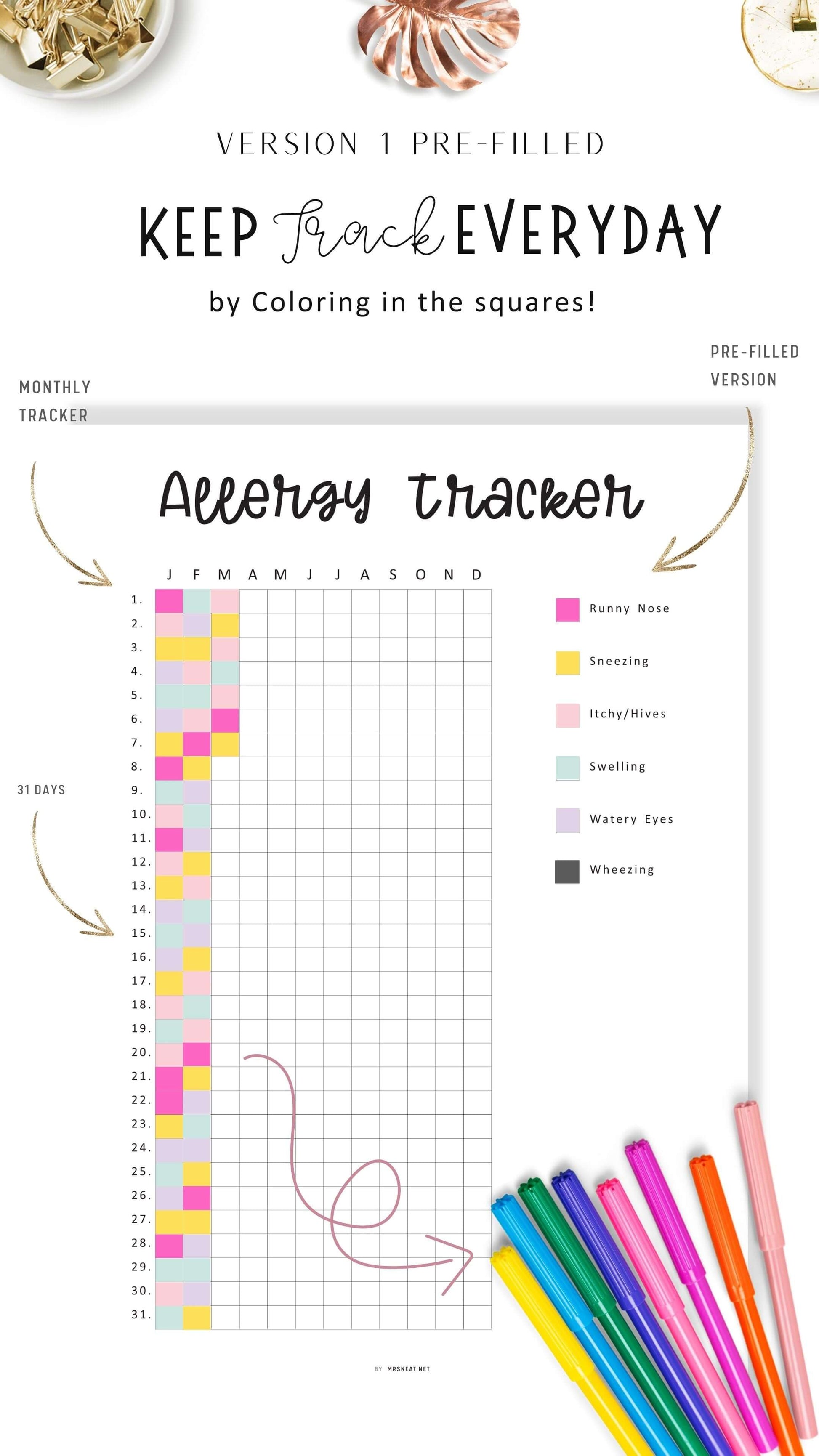 Minimalist One Year Allergy Tracker Template Printable