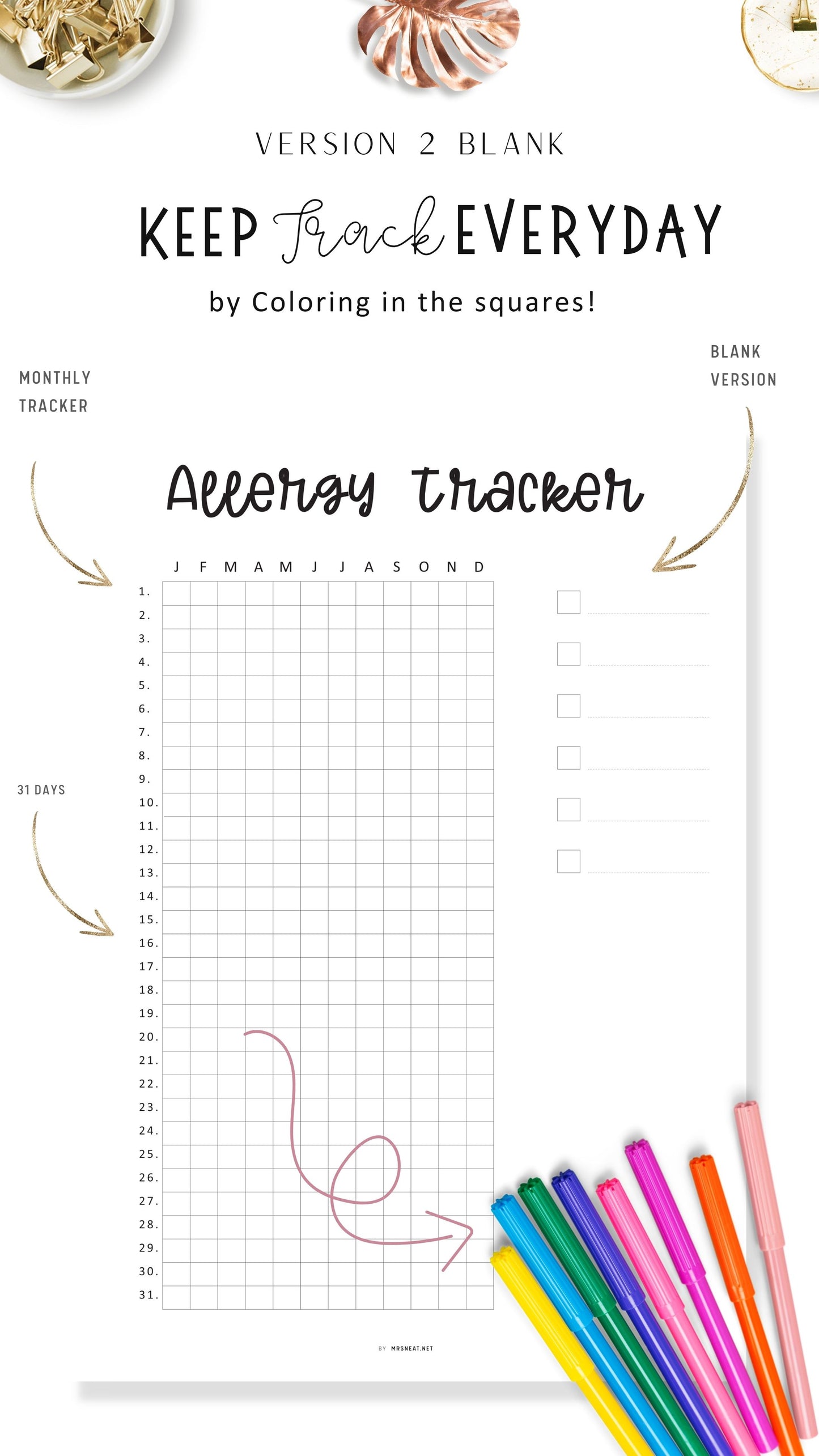 Blank Version One Year Allergy Tracker Template Printable