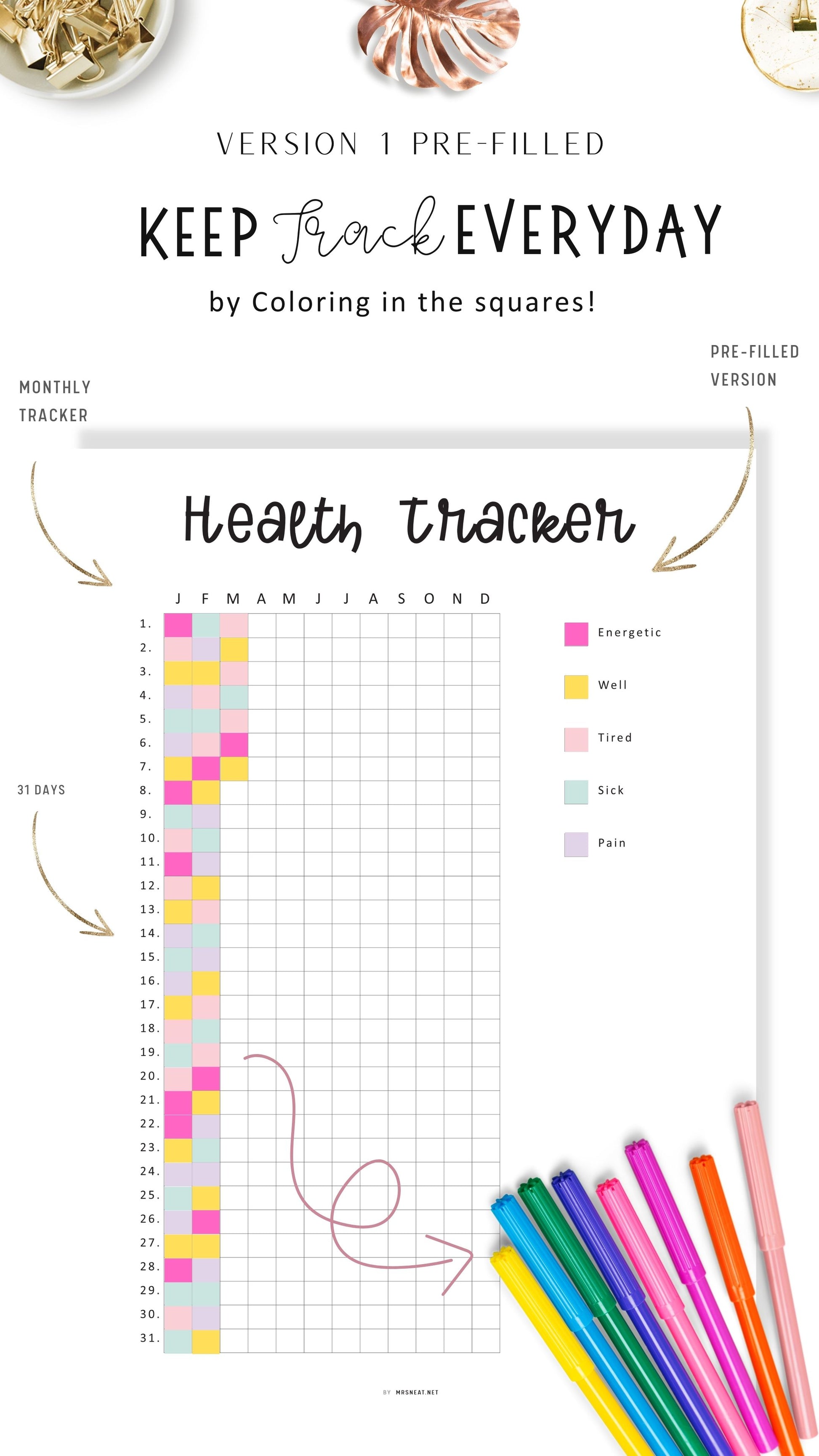 Pre- Filled One Year Health Tracker Printable