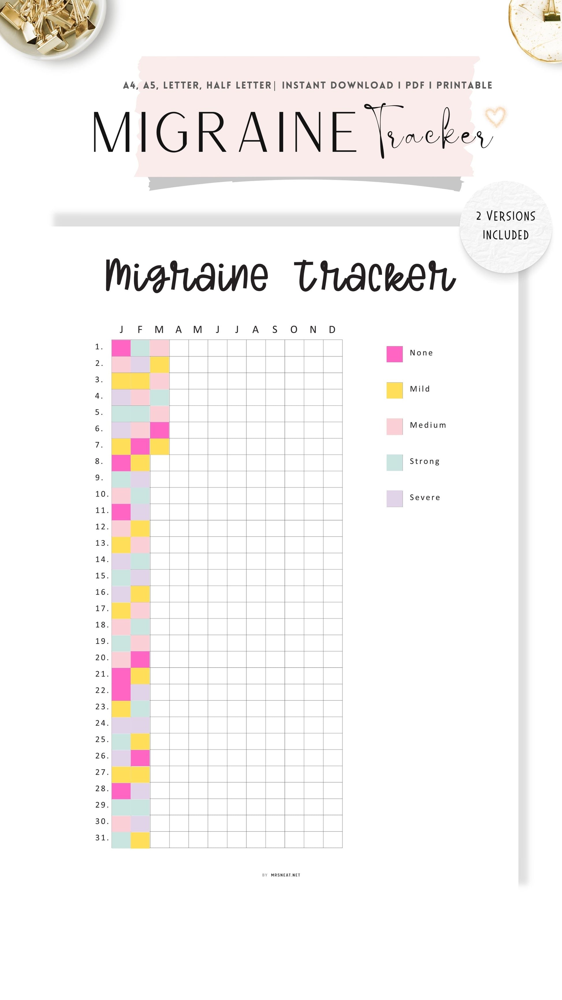 Minimalist One Year Migraine Tracker Printable