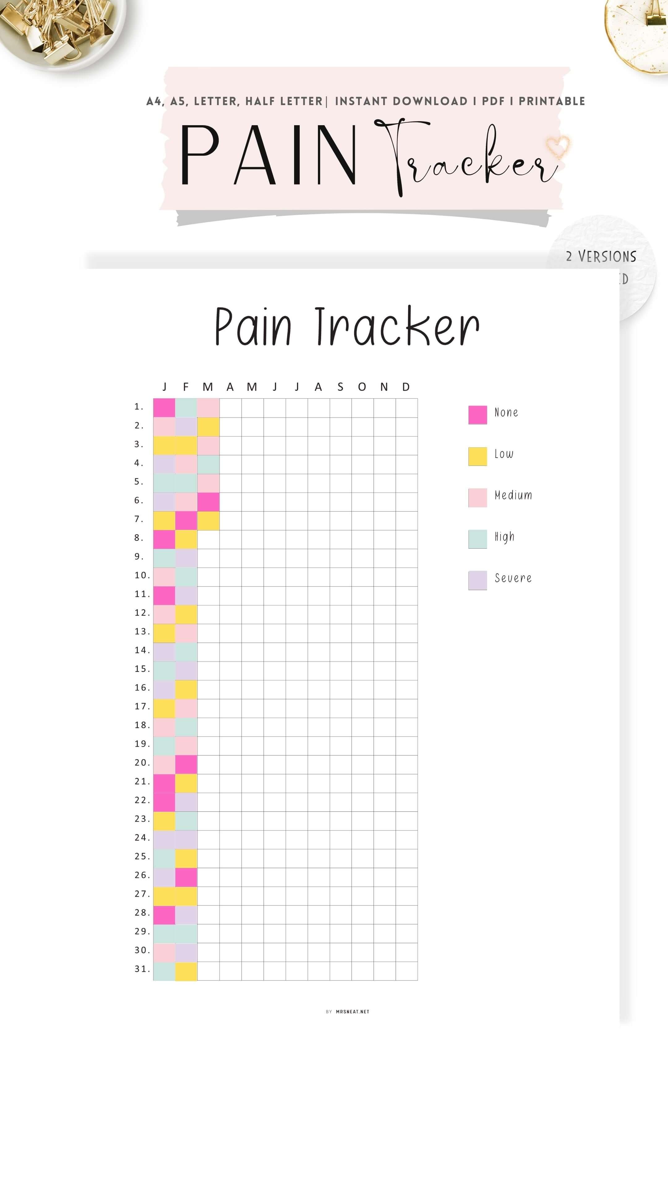 pain tracker template printable - m343 – mrsneat
