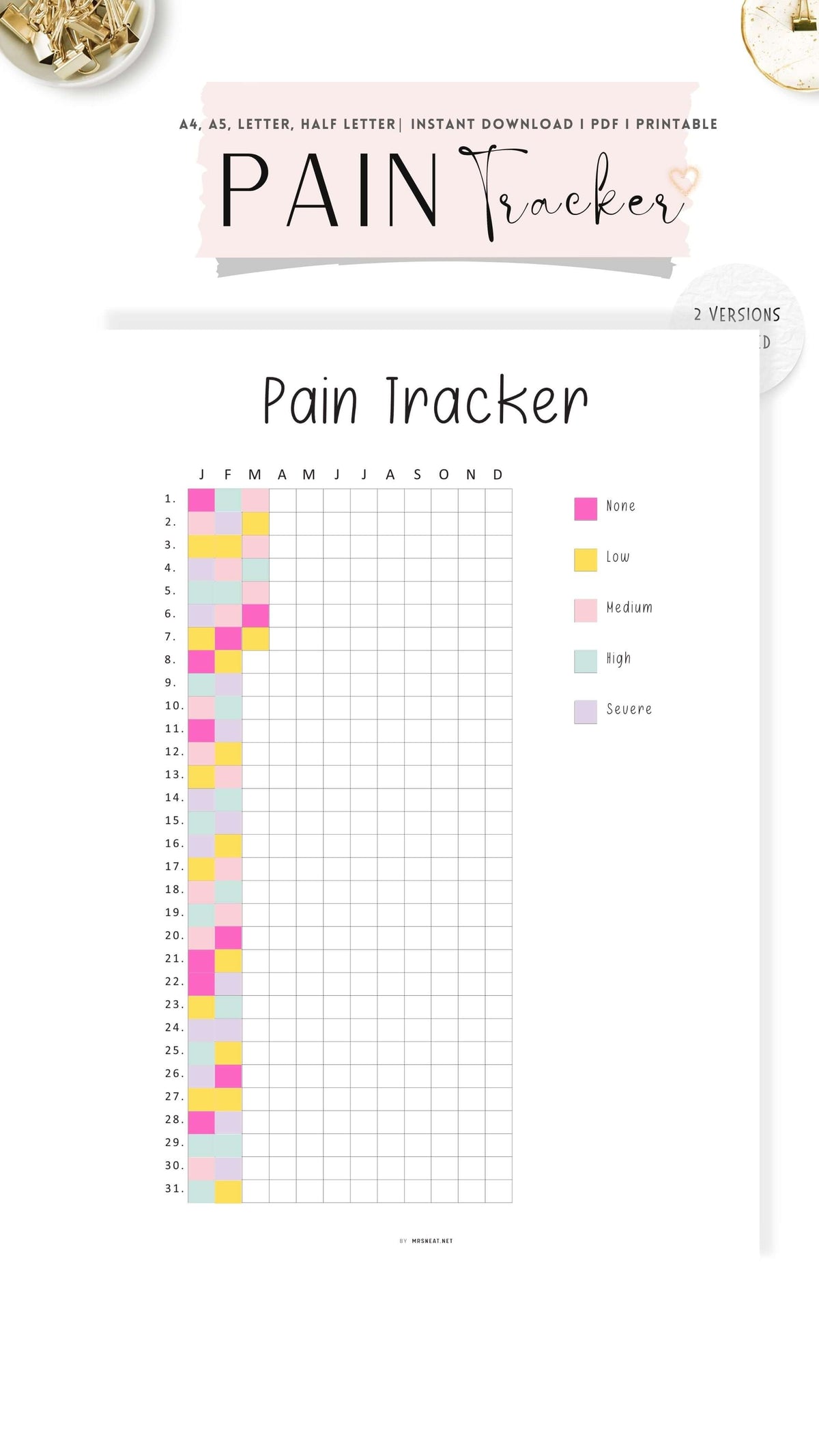 Pain Tracker Template Printable - M343 – mrsneat