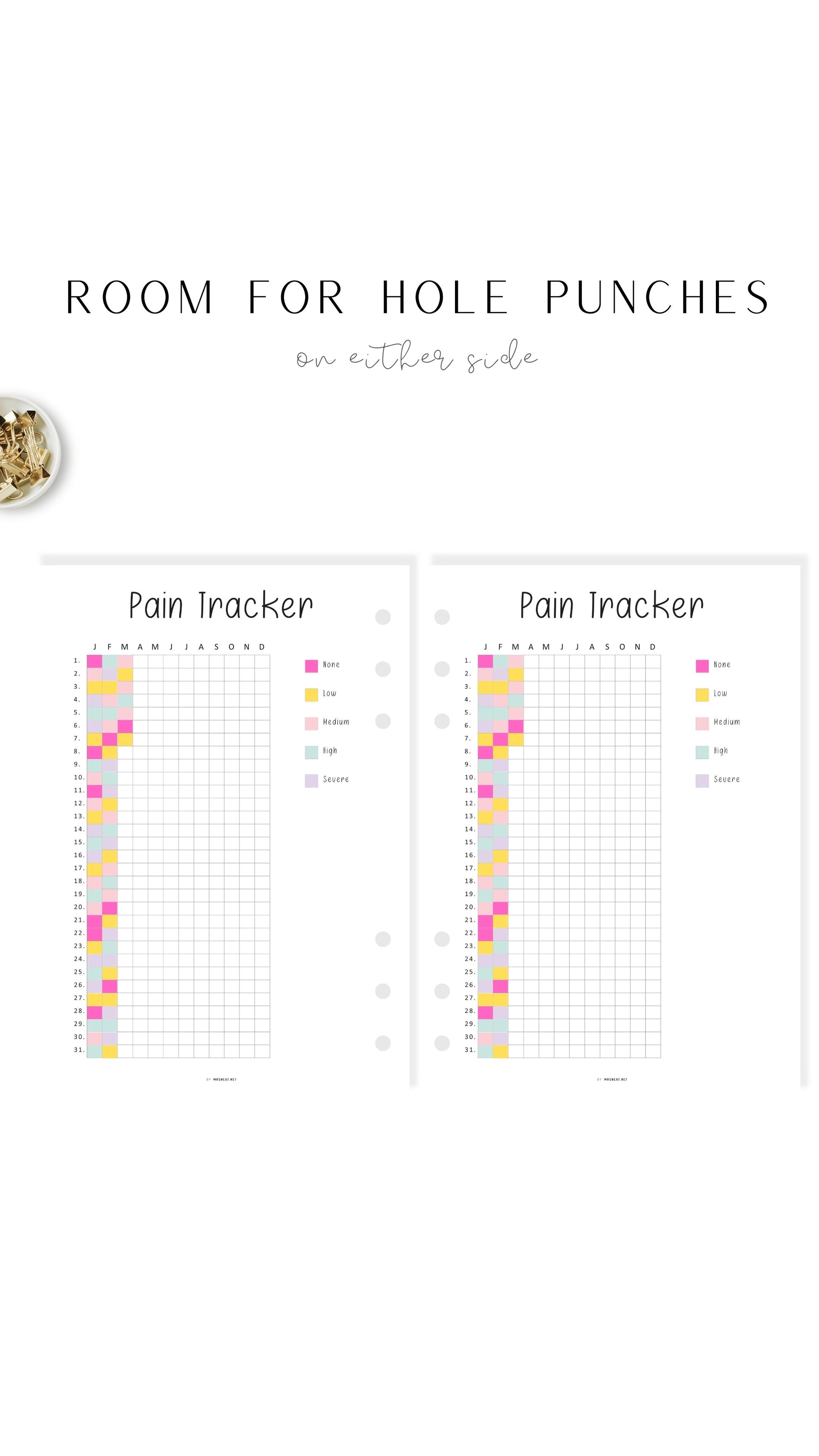 One year Pain Tracker Template Printable