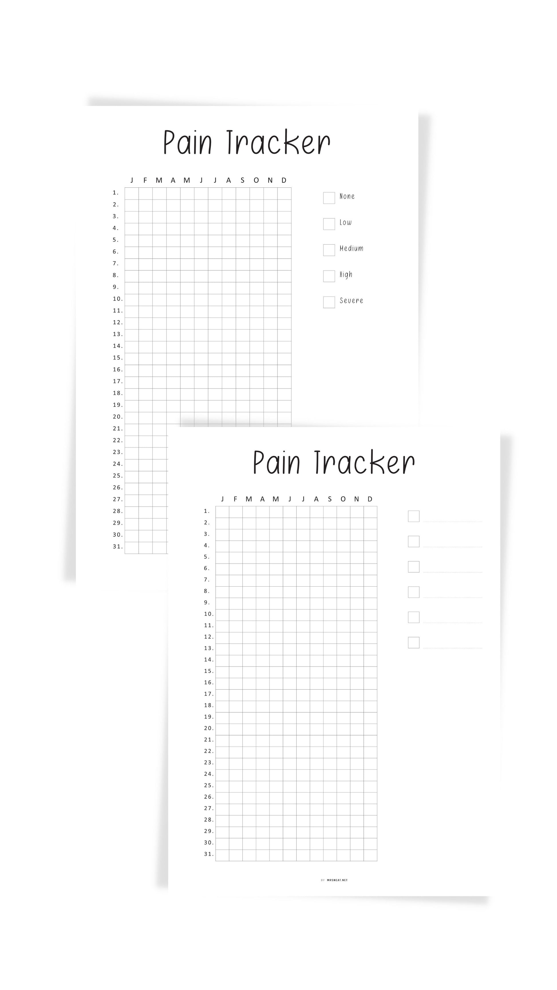 Pain Tracker Template Printable