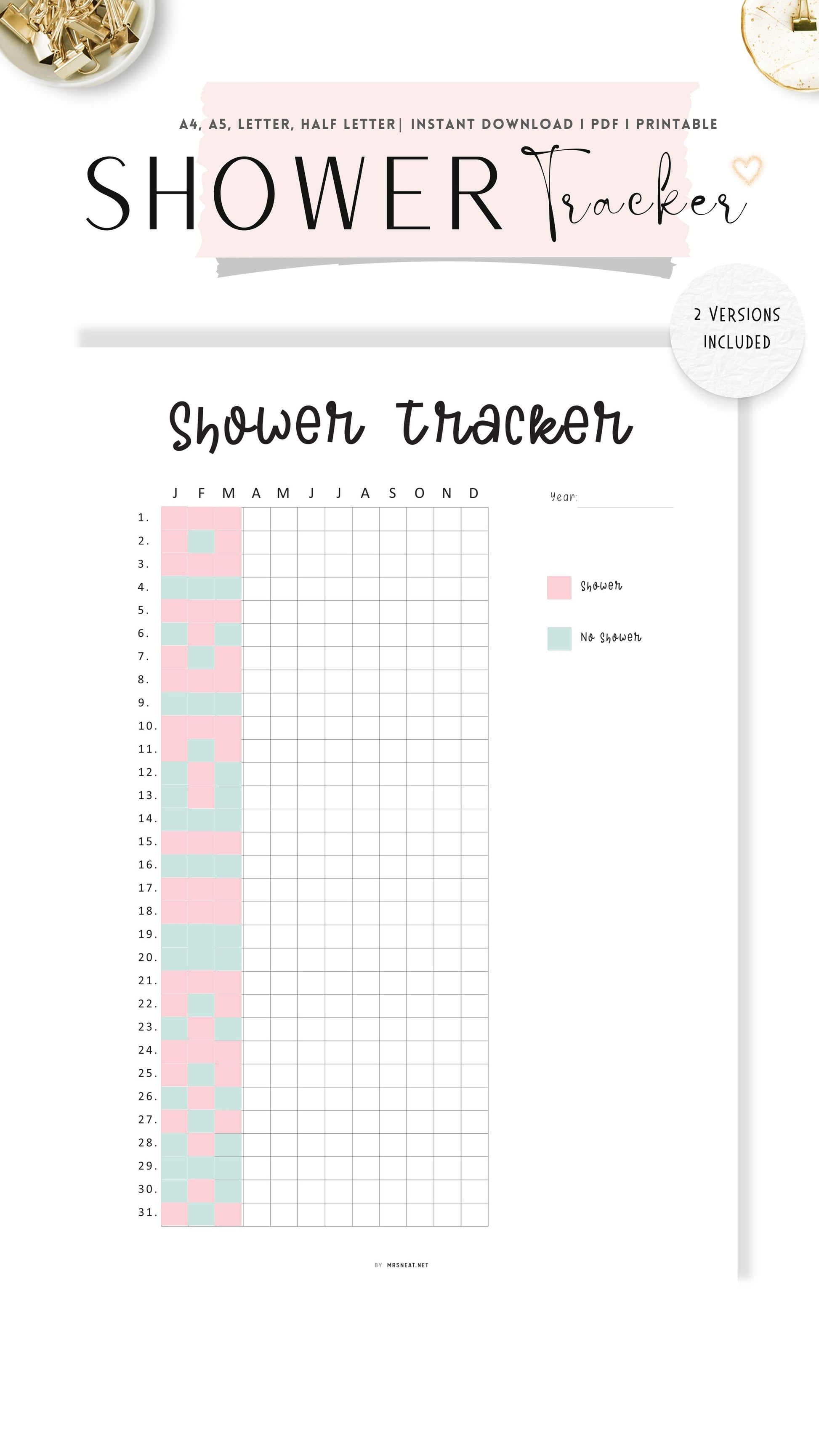 One Year Shower Tracker Template PDF