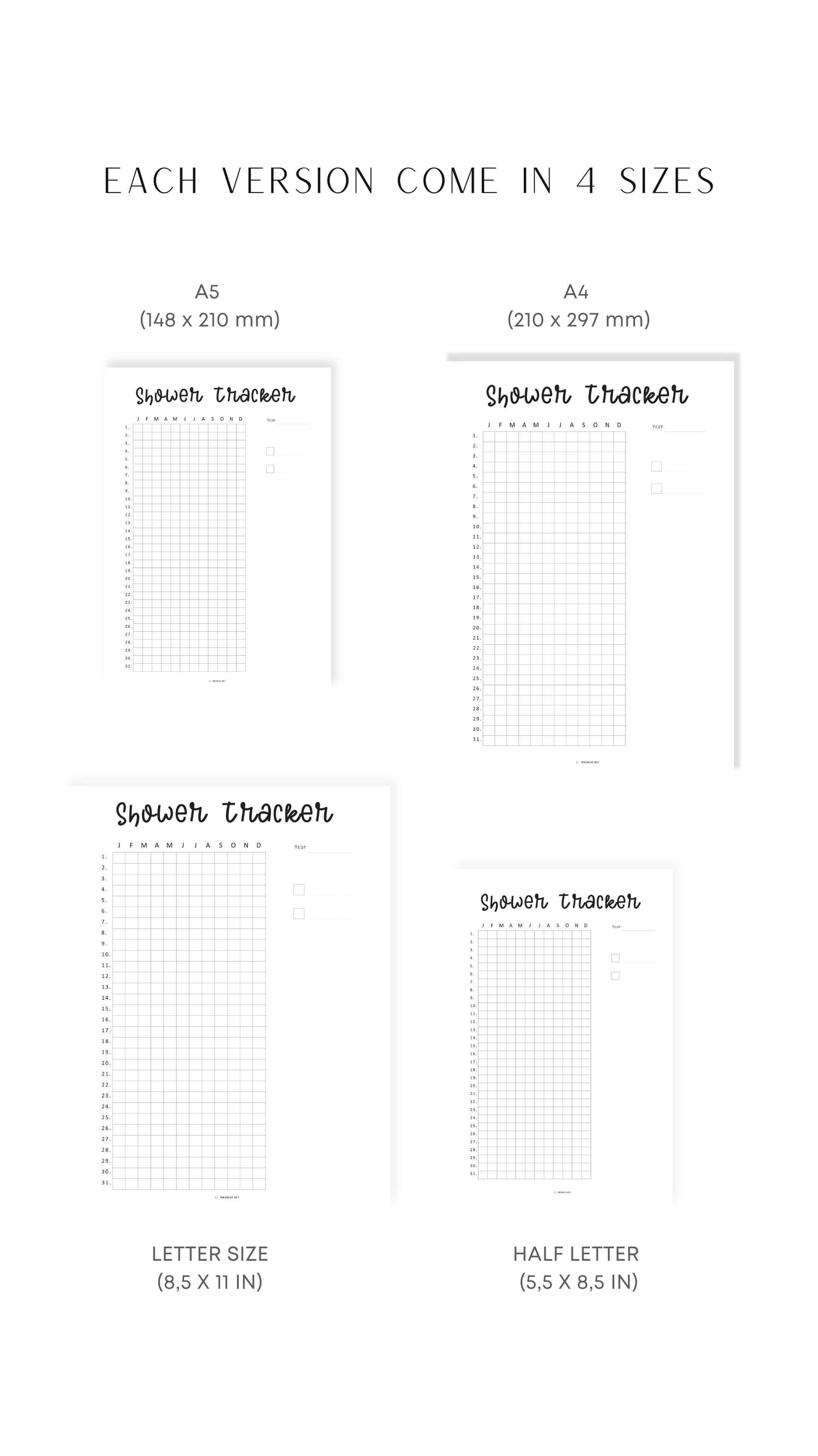 Daily Shower Tracker Log Printable Insert