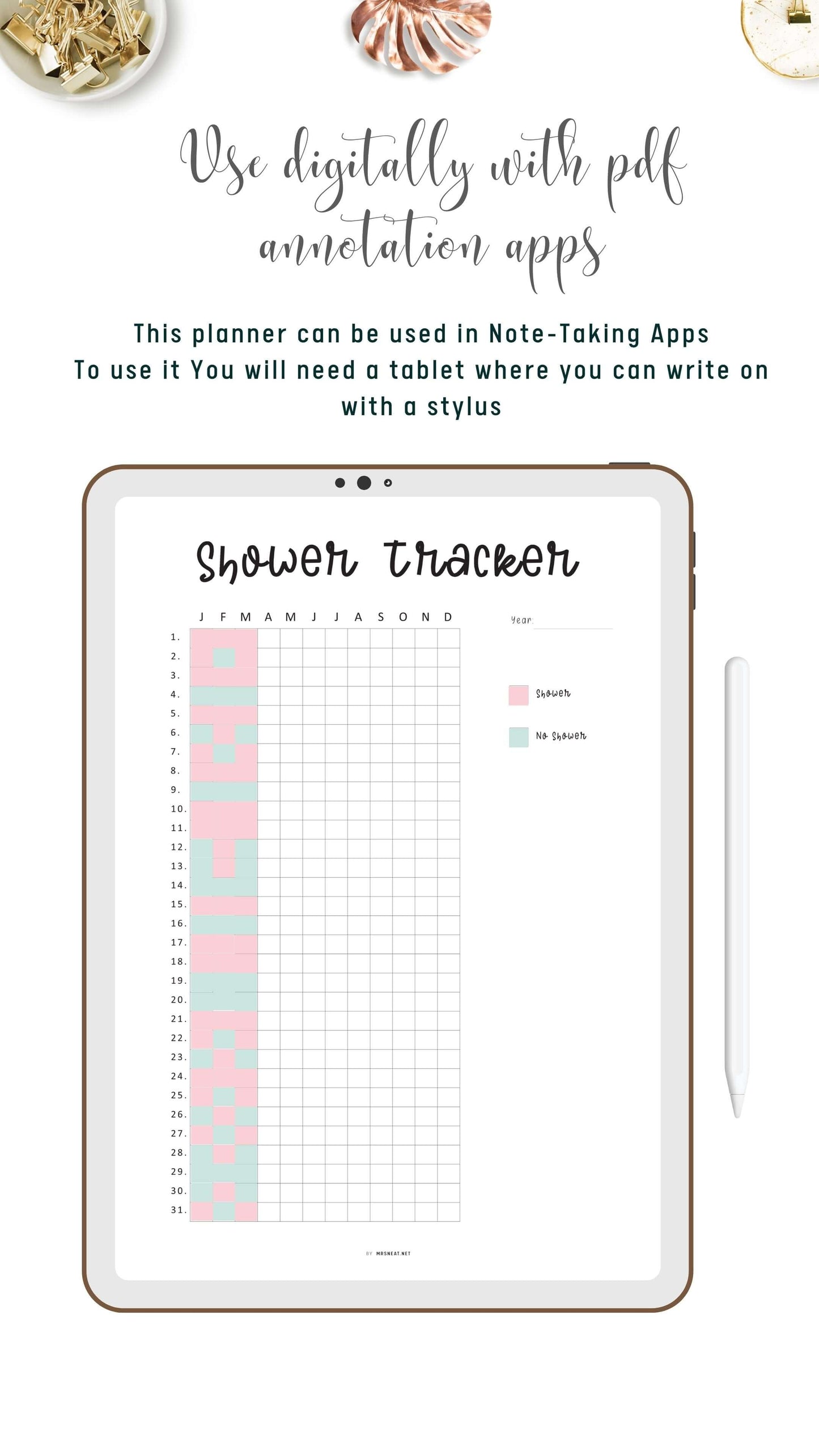 Digital One Year Shower Tracker Template PDF