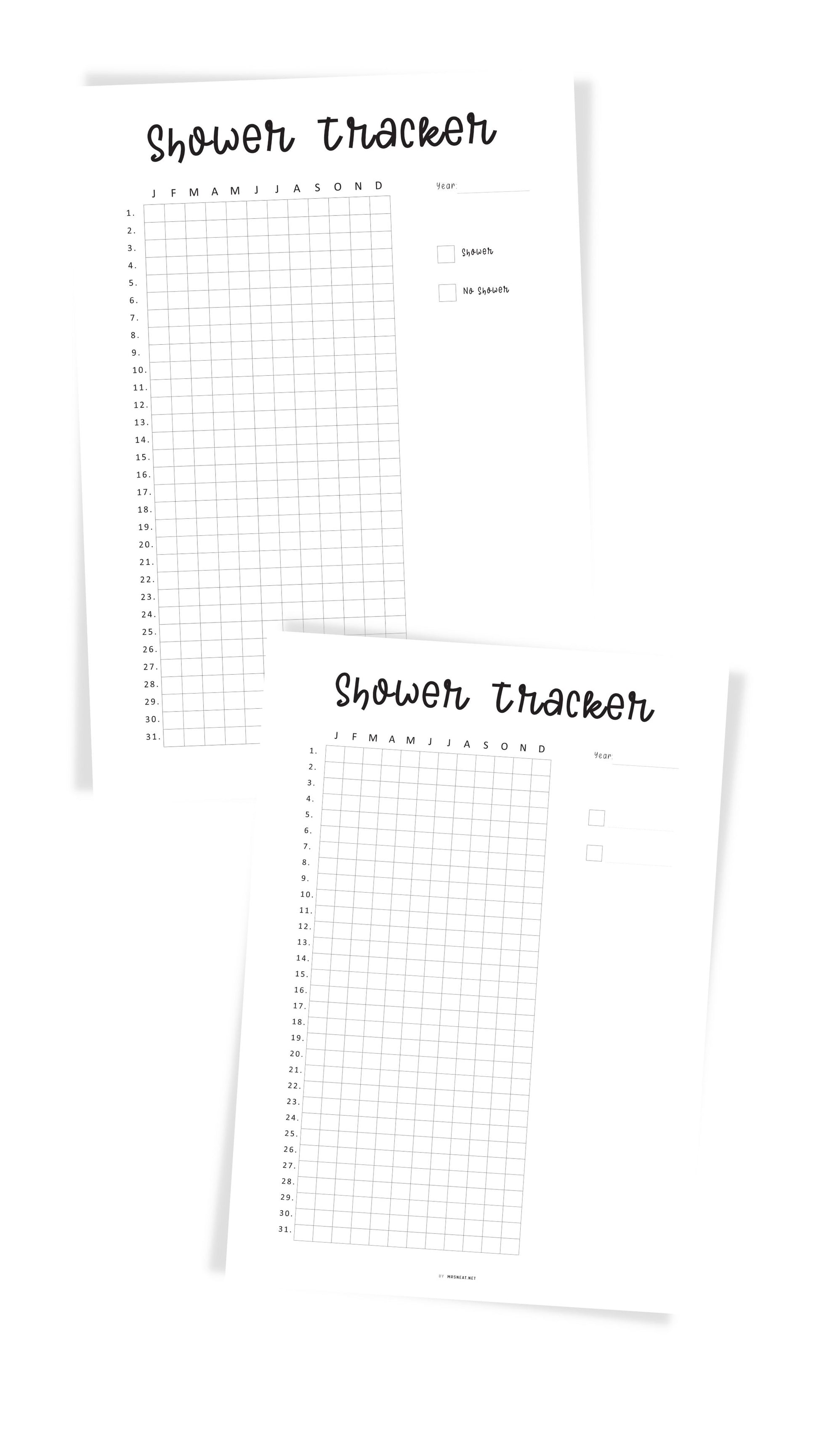 One Year Shower Tracker Template Printable PDF