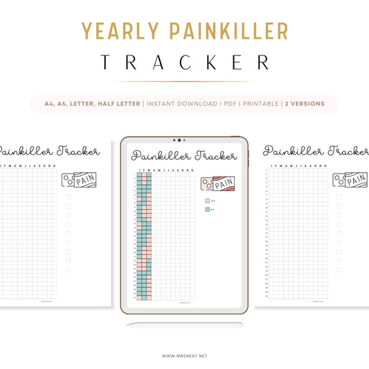 Painkiller Yearly Tracker, PRINTABLE Journal Page, Medication Tracker,  Health Tracker, Pill Tracker, Meds Tracker, Track Medication, Digital Planner, Printable Planner, A4, A5, Letter, Half Letter, Instant Download