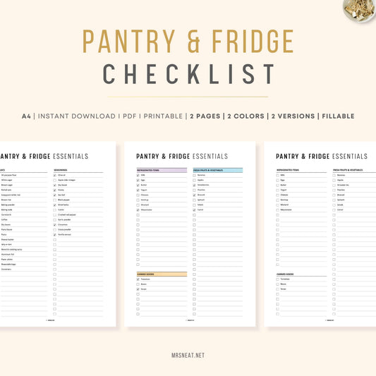 Colorful and Minimalist 2 pages Pantry and Fridge Essentials Checklist