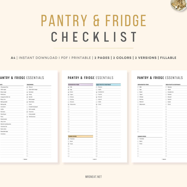 Pantry and Fridge Essentials Checklist PRINTABLE - M476 – mrsneat