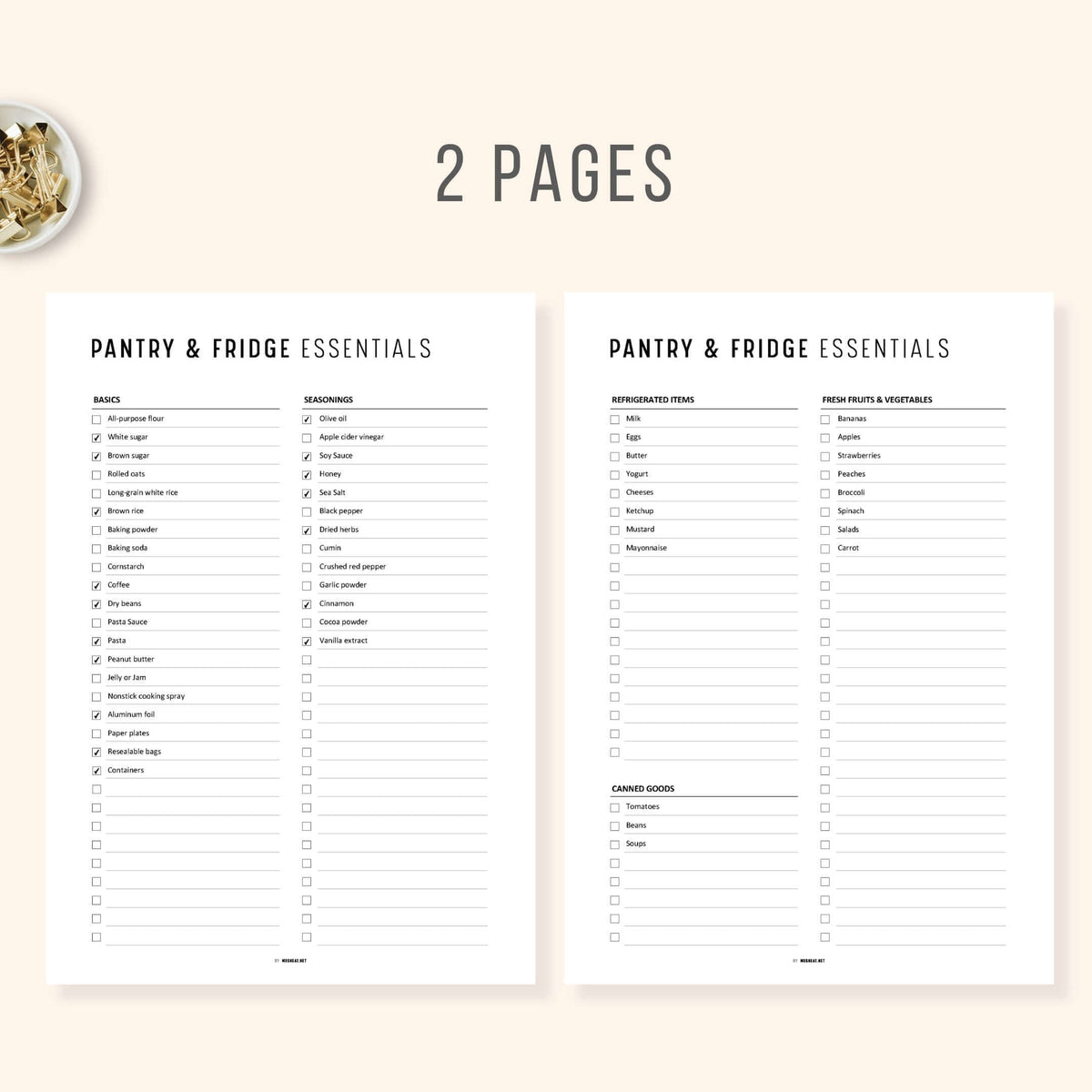 Fridge Checklist Appendix Pantry and Fridge Essentials Checklist PRINTABLE - M476 – mrsneat