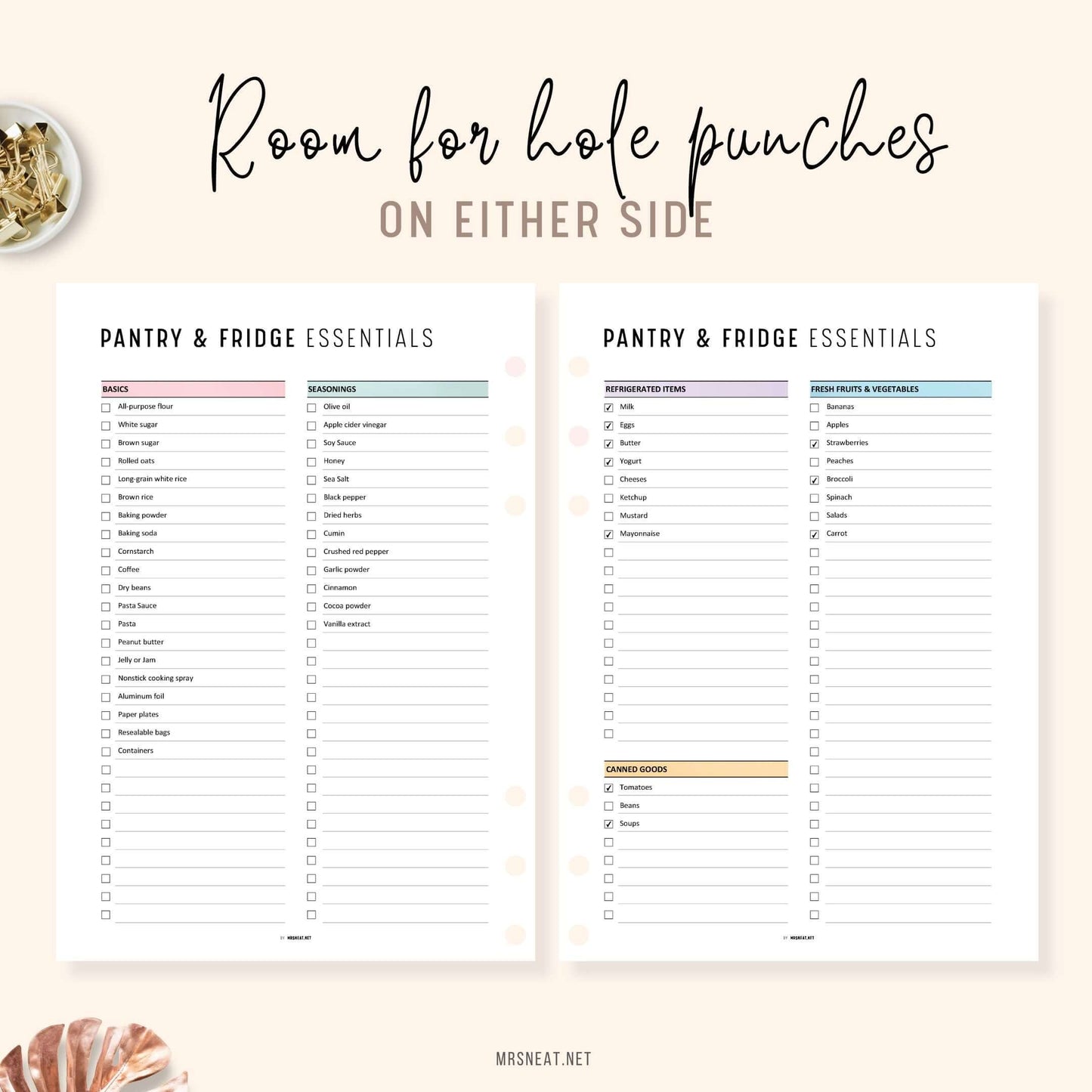 2 versions fillable and editable Pantry and Fridge Essentials Checklist