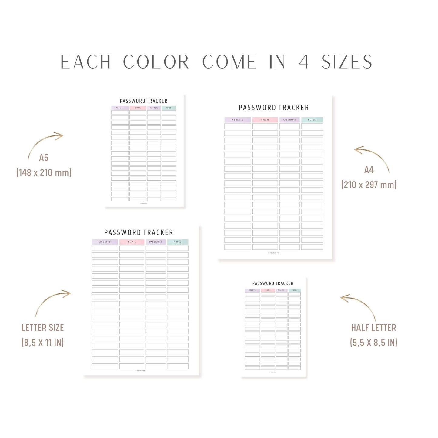 A4, A5, Letter, Half Letter Editable Password Tracker Template, 2 color options, PDF, Digital & Printable Planner