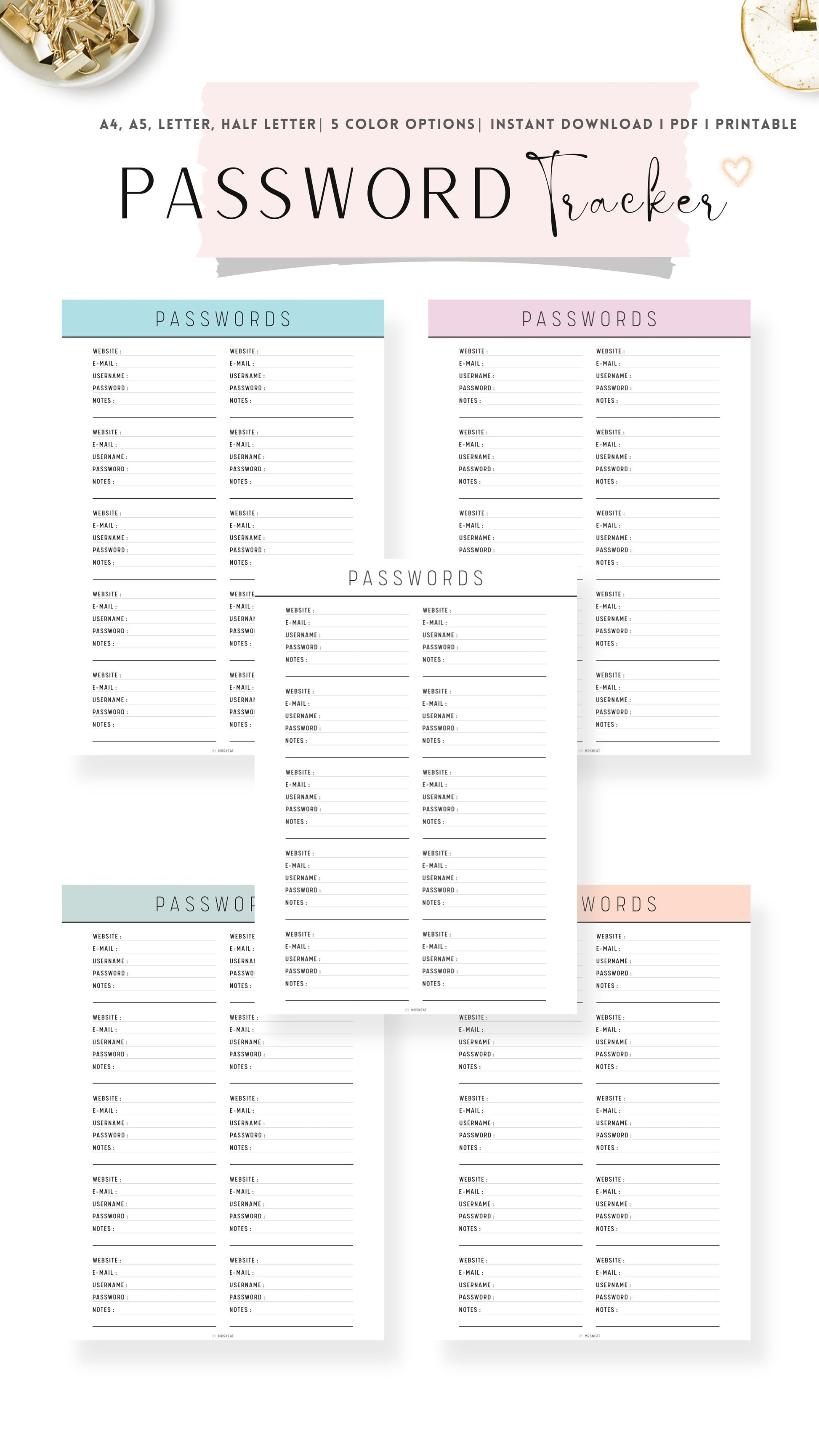 Colorful Password Tracker Template Printable