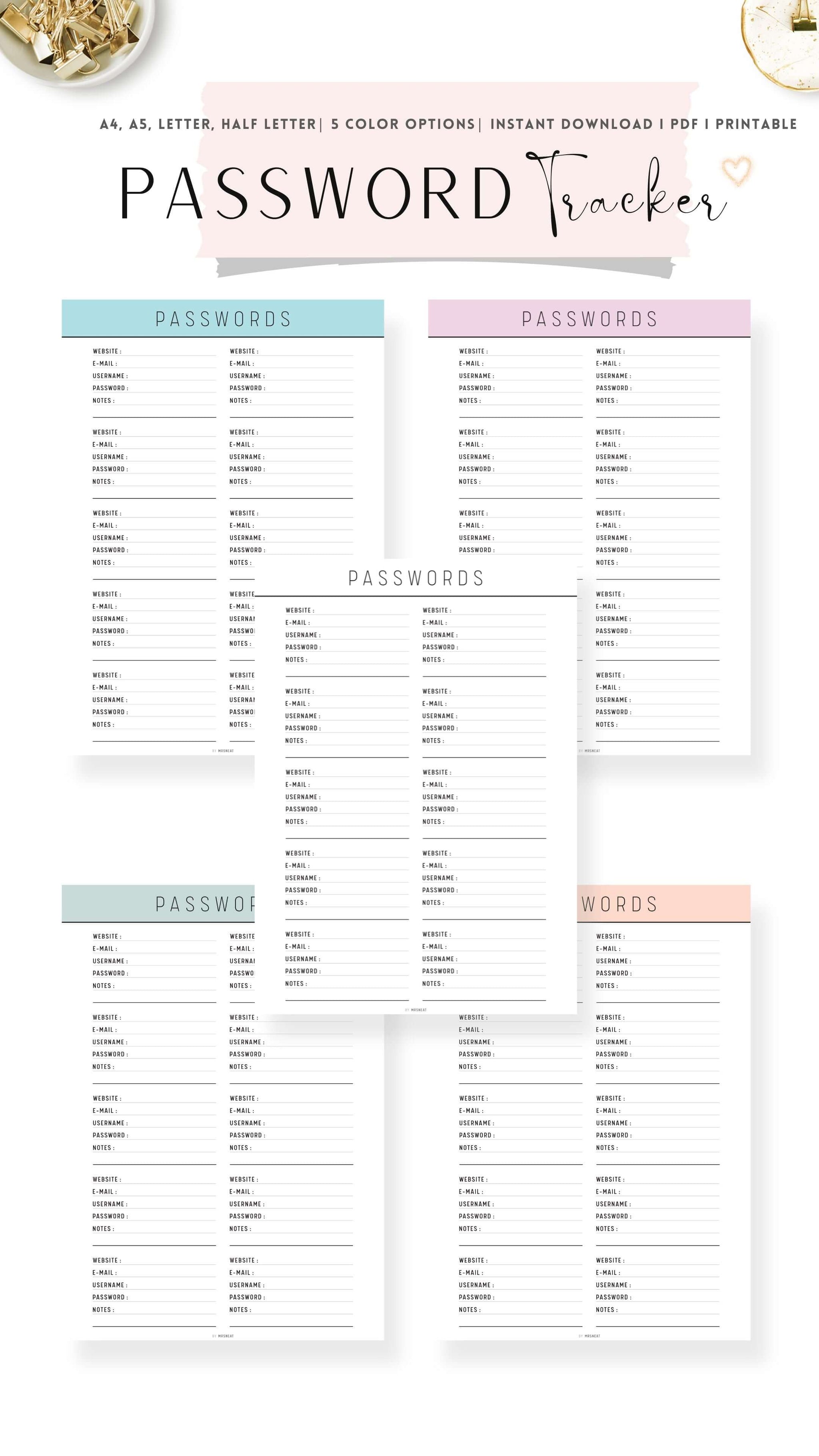 Password Tracker Template Printable – mrsneat