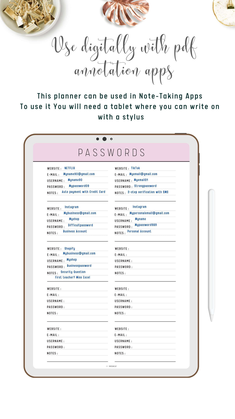 Password Tracker Template Printable - M268 – mrsneat