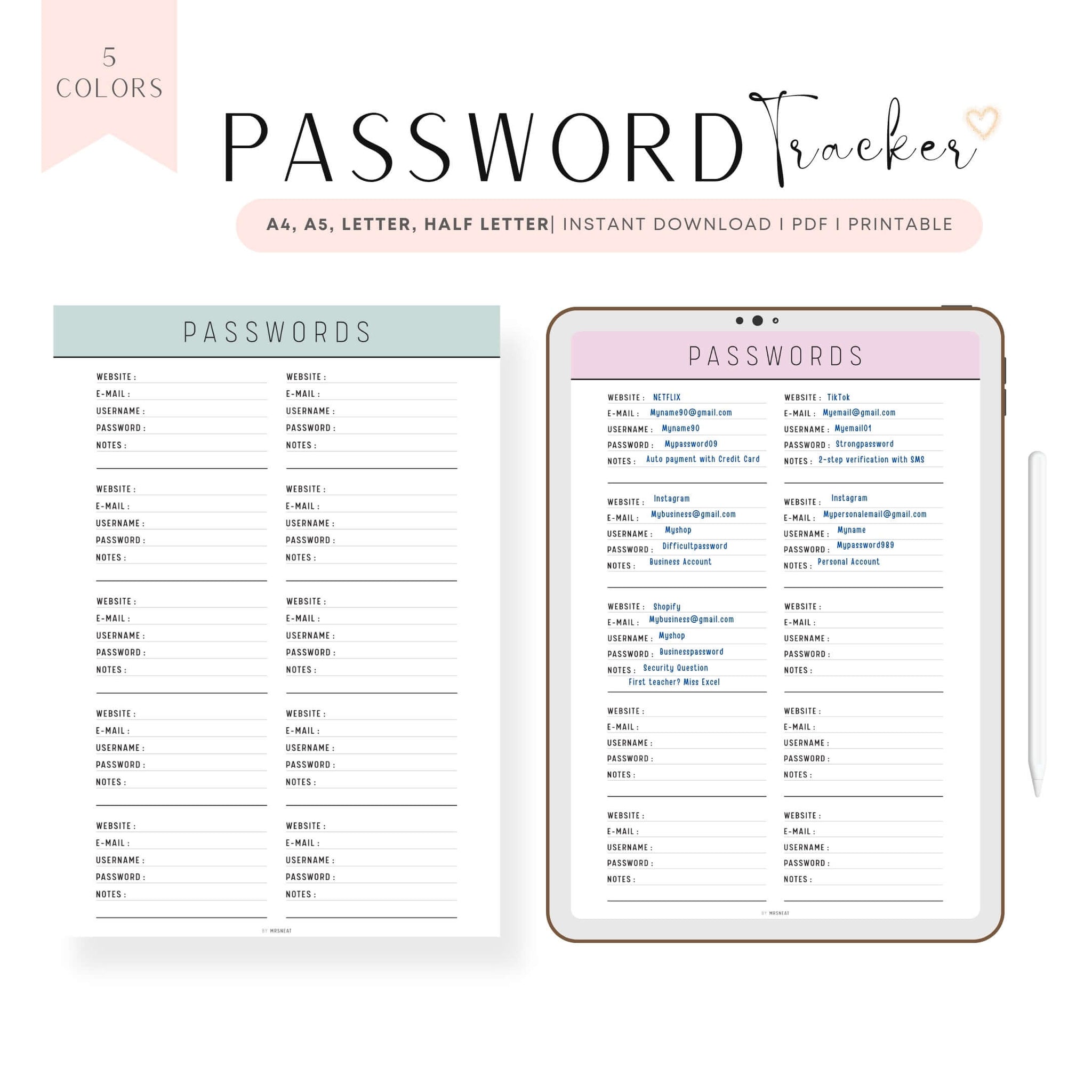 Password Tracker Template Printable – mrsneat