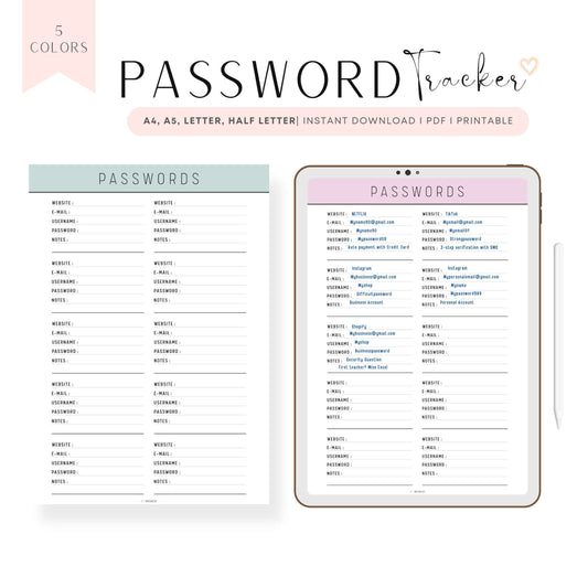 Password Tracker Template Printable