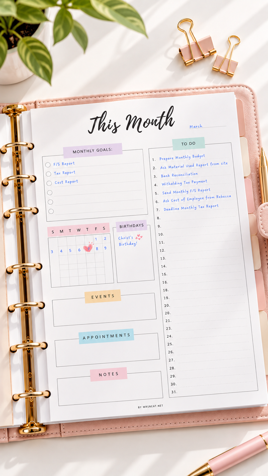 Printable Monthly Planner Template PDF - M335