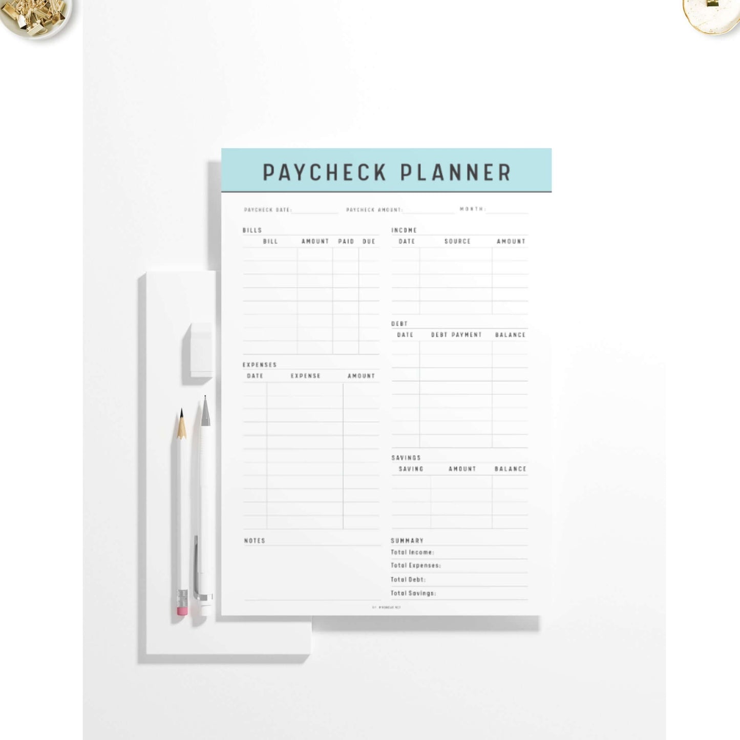 Paycheck Budget Template Printable, A4, A5, Letter, Half Letter, 5 color options included, Green, Peach, Blue, Pink, Minimalist Budget Planner Template, Digital Planner