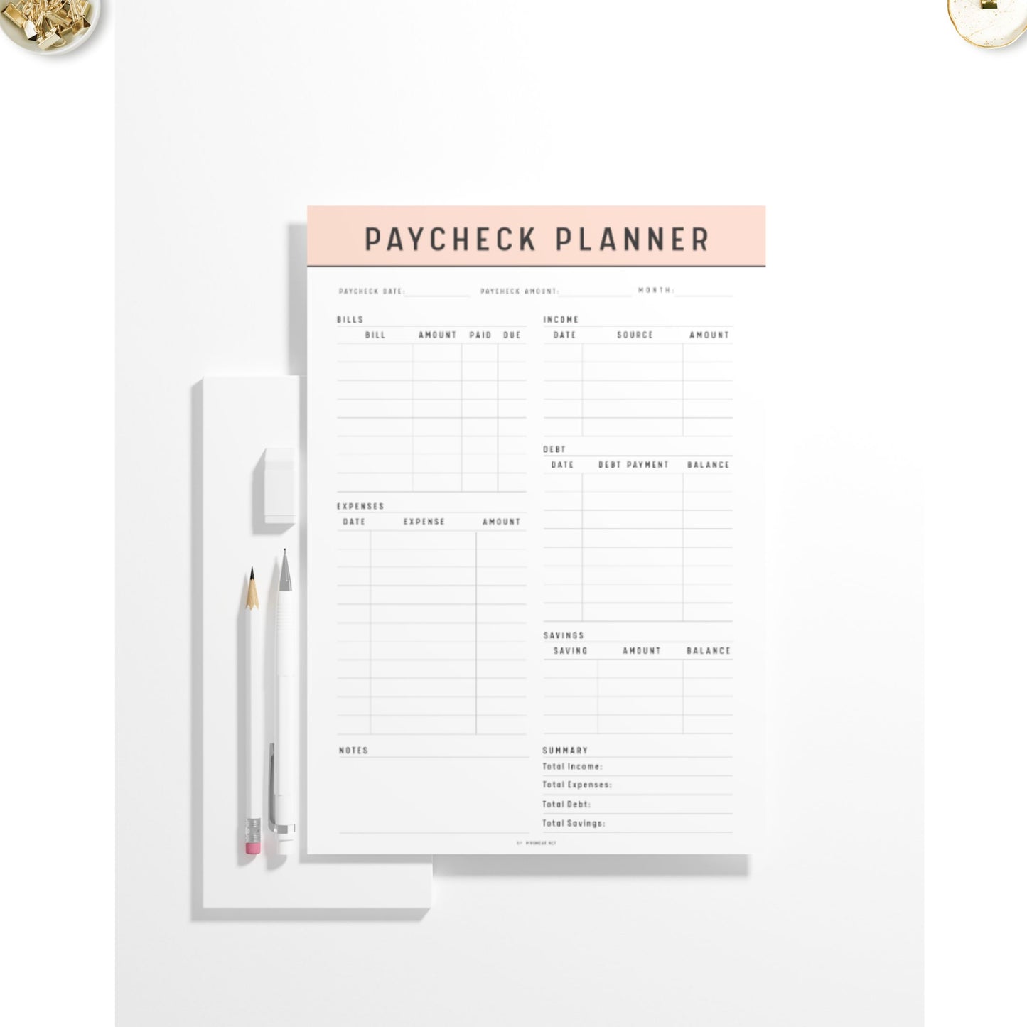 Paycheck Budget Template Printable, A4, A5, Letter, Half Letter, 5 color options included, Green, Peach, Blue, Pink, Minimalist Budget Planner Template, Digital Planner
