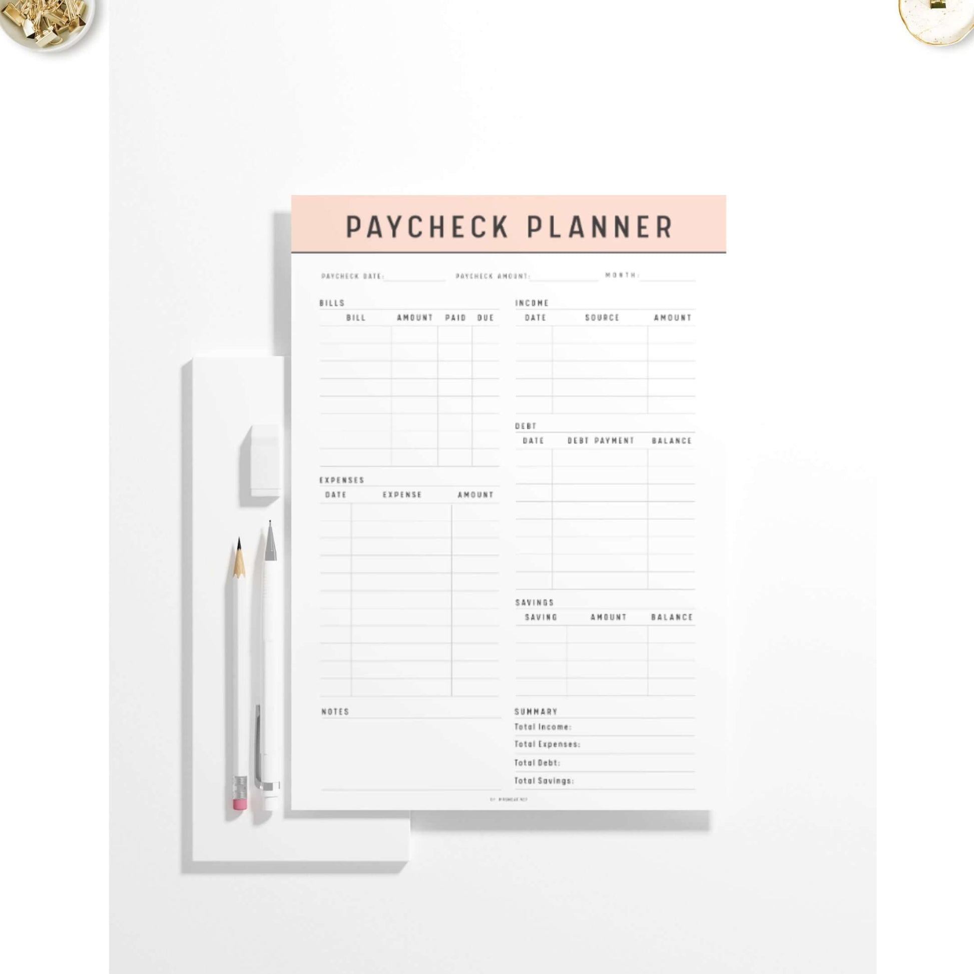 Paycheck Budget Template Printable, A4, A5, Letter, Half Letter, 5 color options included, Green, Peach, Blue, Pink, Minimalist Budget Planner Template, Digital Planner