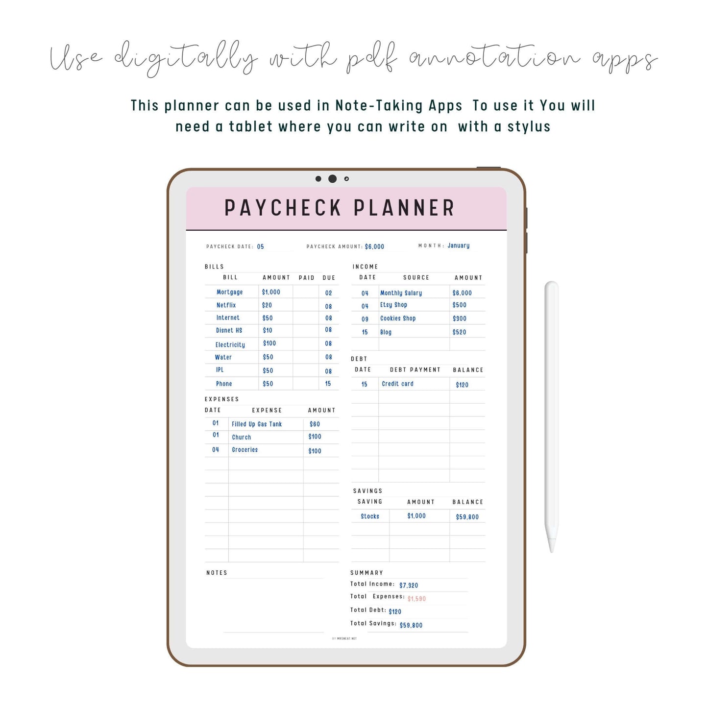 Paycheck Budget Template Printable, A4, A5, Letter, Half Letter, 5 color options included, Green, Peach, Blue, Pink, Minimalist Budget Planner Template, Digital Planner