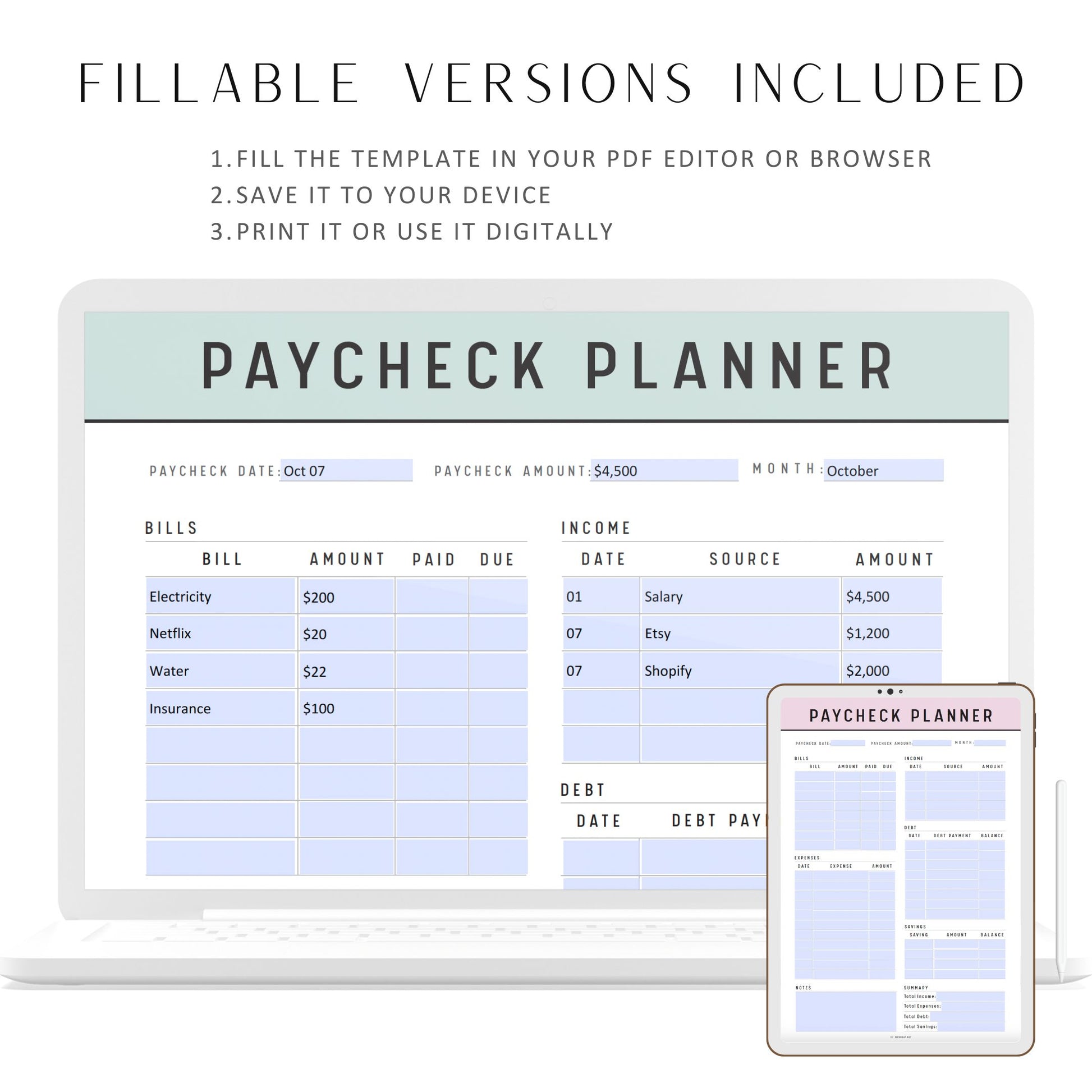 Paycheck Budget, Biweekly Budget, Finance Binder, Bill Tracker, Expense Tracker, Saving Tracker, Paycheck Planner, Budget Template, 5 colors