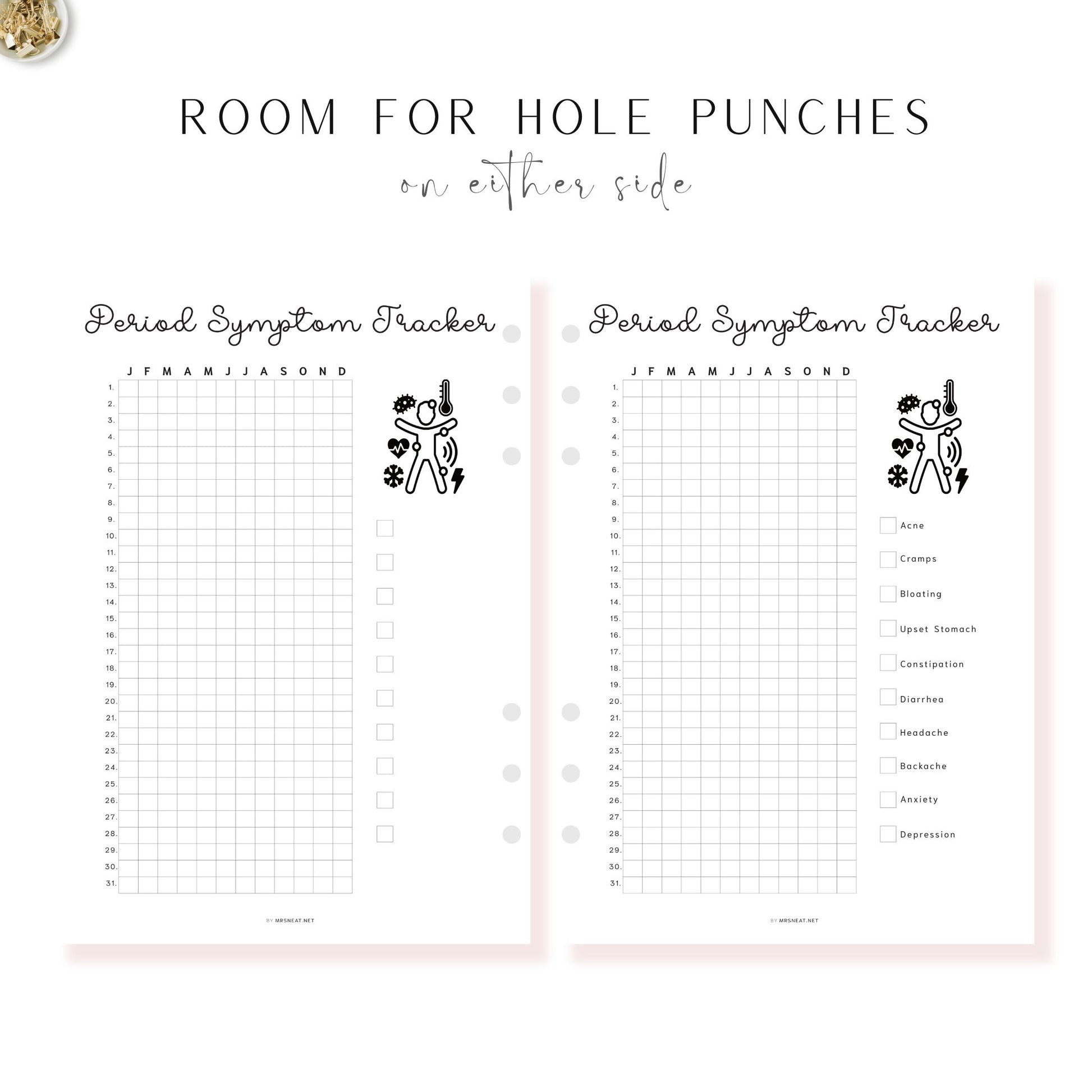 Period Symptom Tracker Printable PDF, A4, A5, Letter, Half Letter, Minimalist Planner, Digital Planner, Pre-filled & Blank