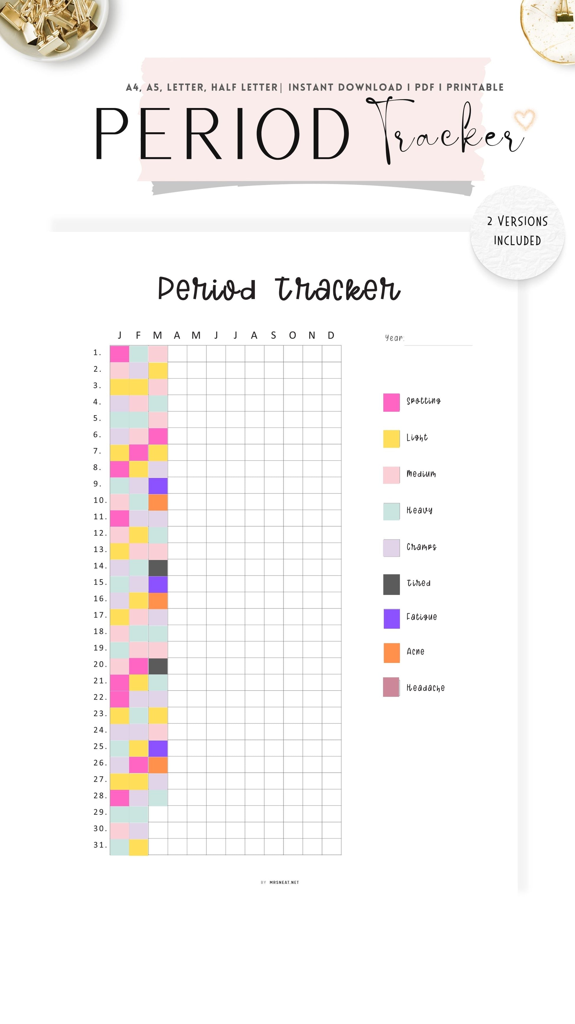 One Year Period Tracker Template Printable
