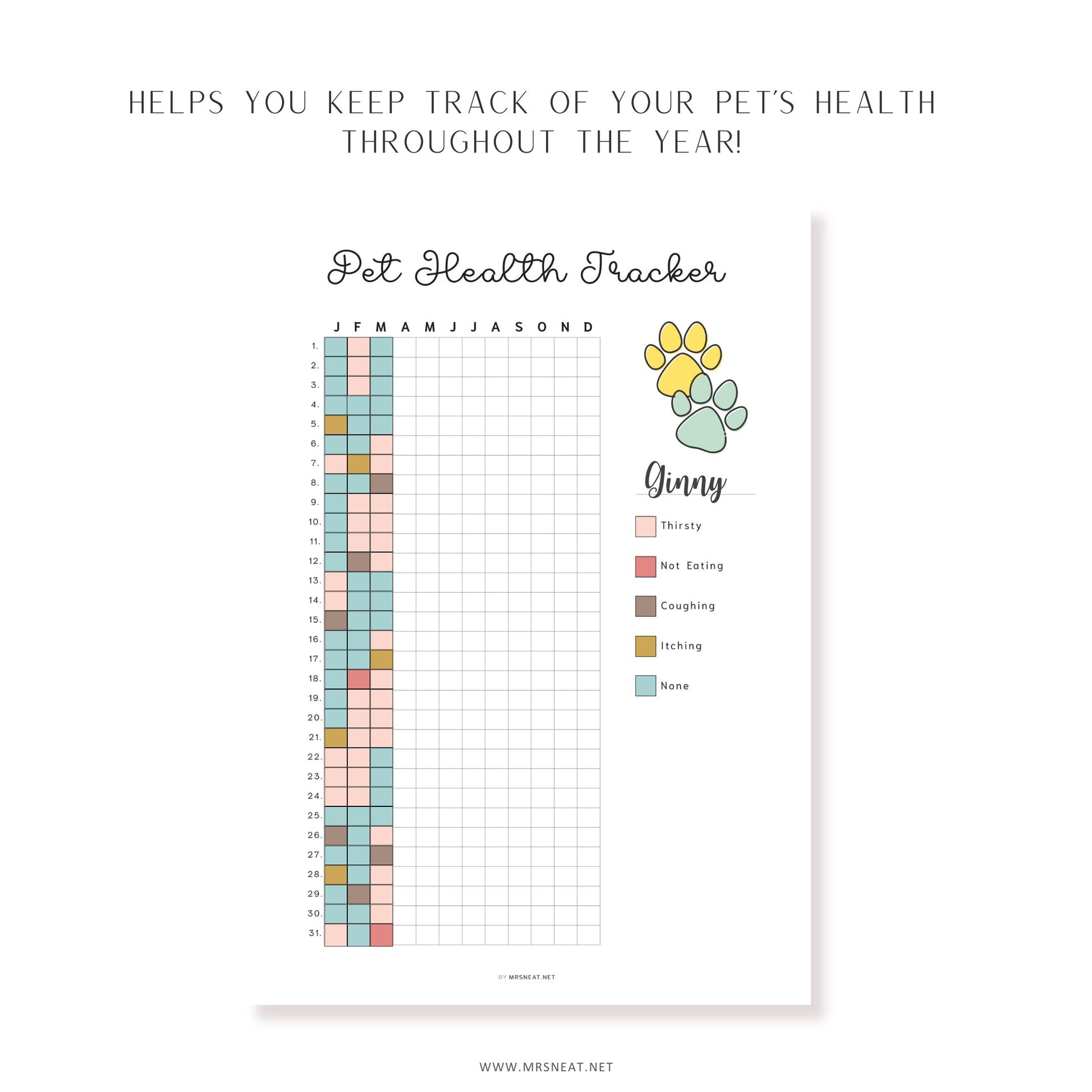 Pet Health Tracker, PRINTABLE Journal Page, Symptom Tracker, Pet Tracker, Track Pet Health, Dog Health, Cat Health, Sickness Tracker, Printable Planner, Digital Planner, 2 versions (Pre-filled and Blank), A4, A5, Letter, Half Letter