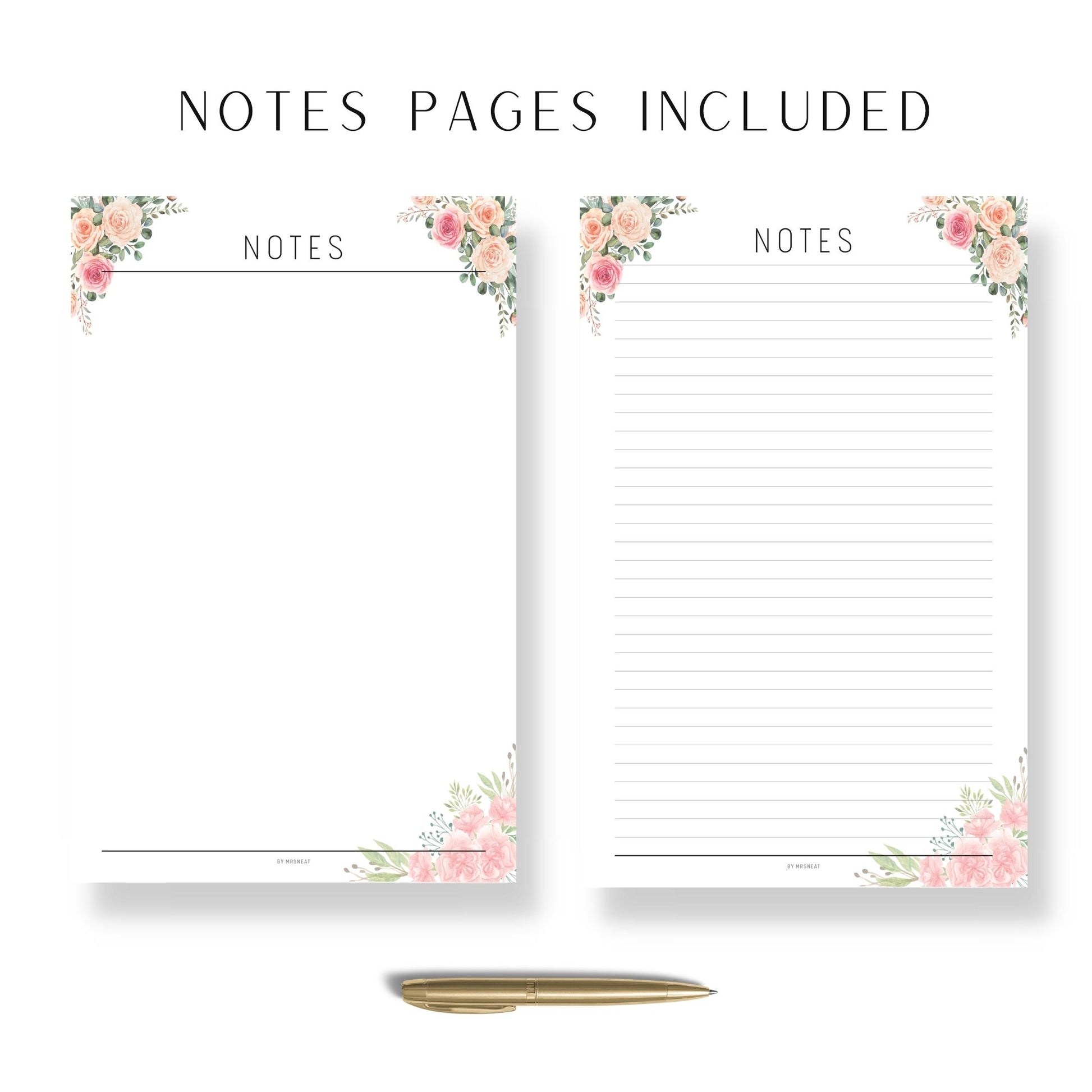 Pink Floral Notes Pages Template