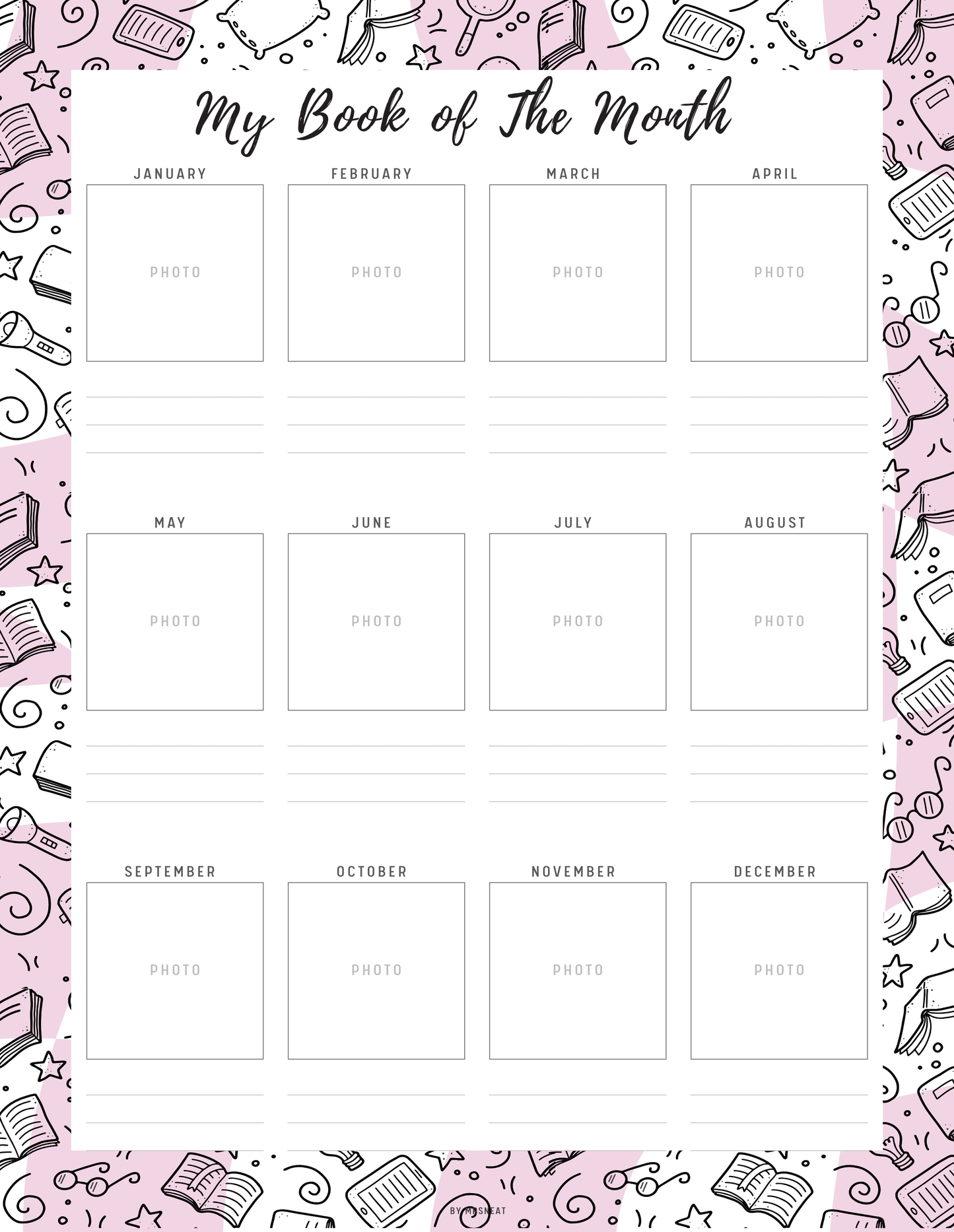 My Book of The Month Template Printable, A4, A5, Letter, Half Letter, 5 Colors, Digital Planner