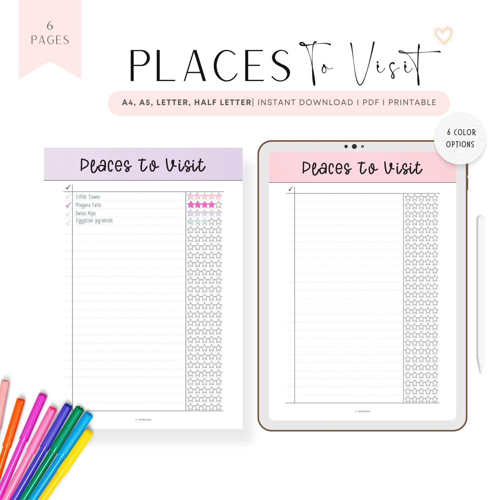 Pink and Purple Places To Visit Template Printable