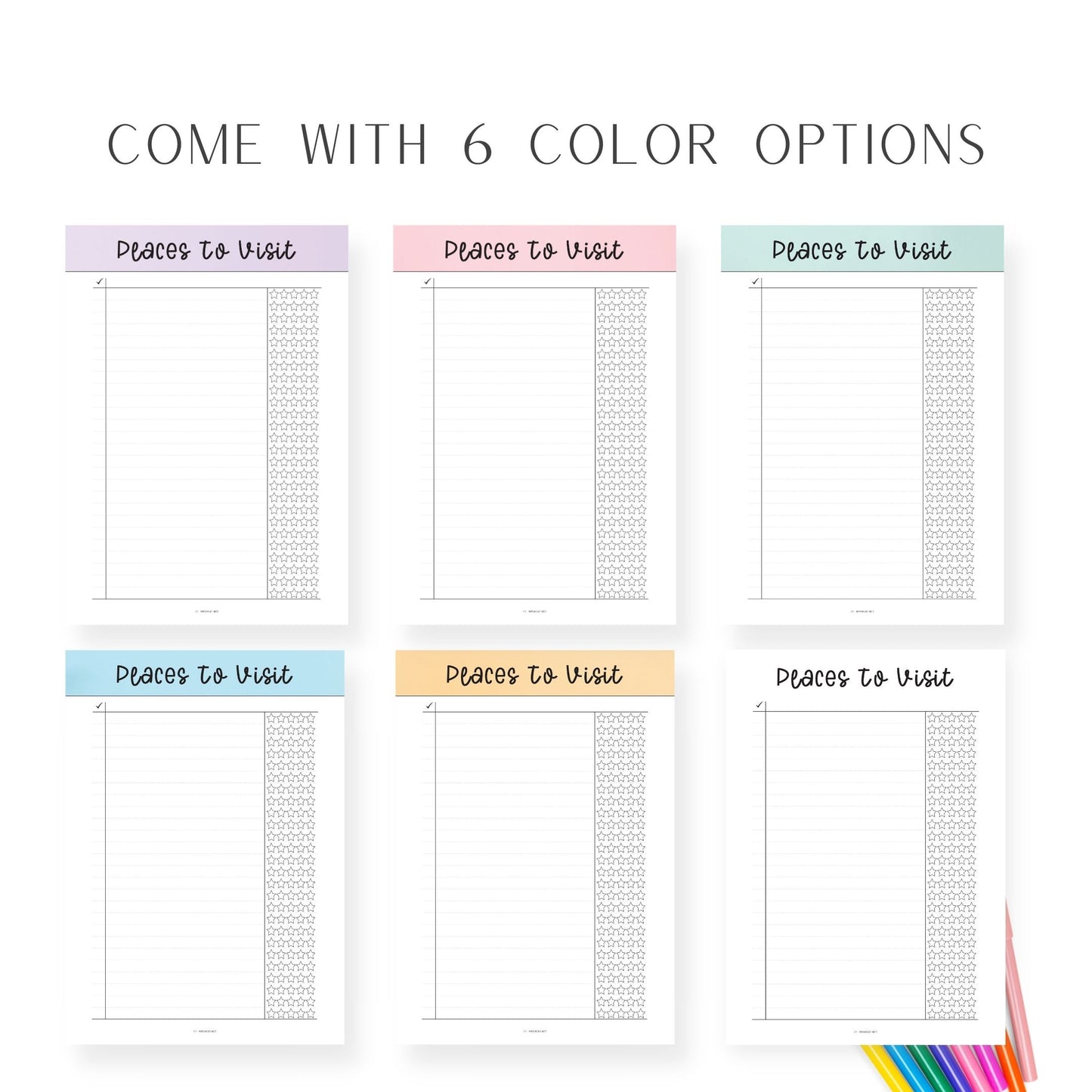6 colors Places To Visit Template Printable