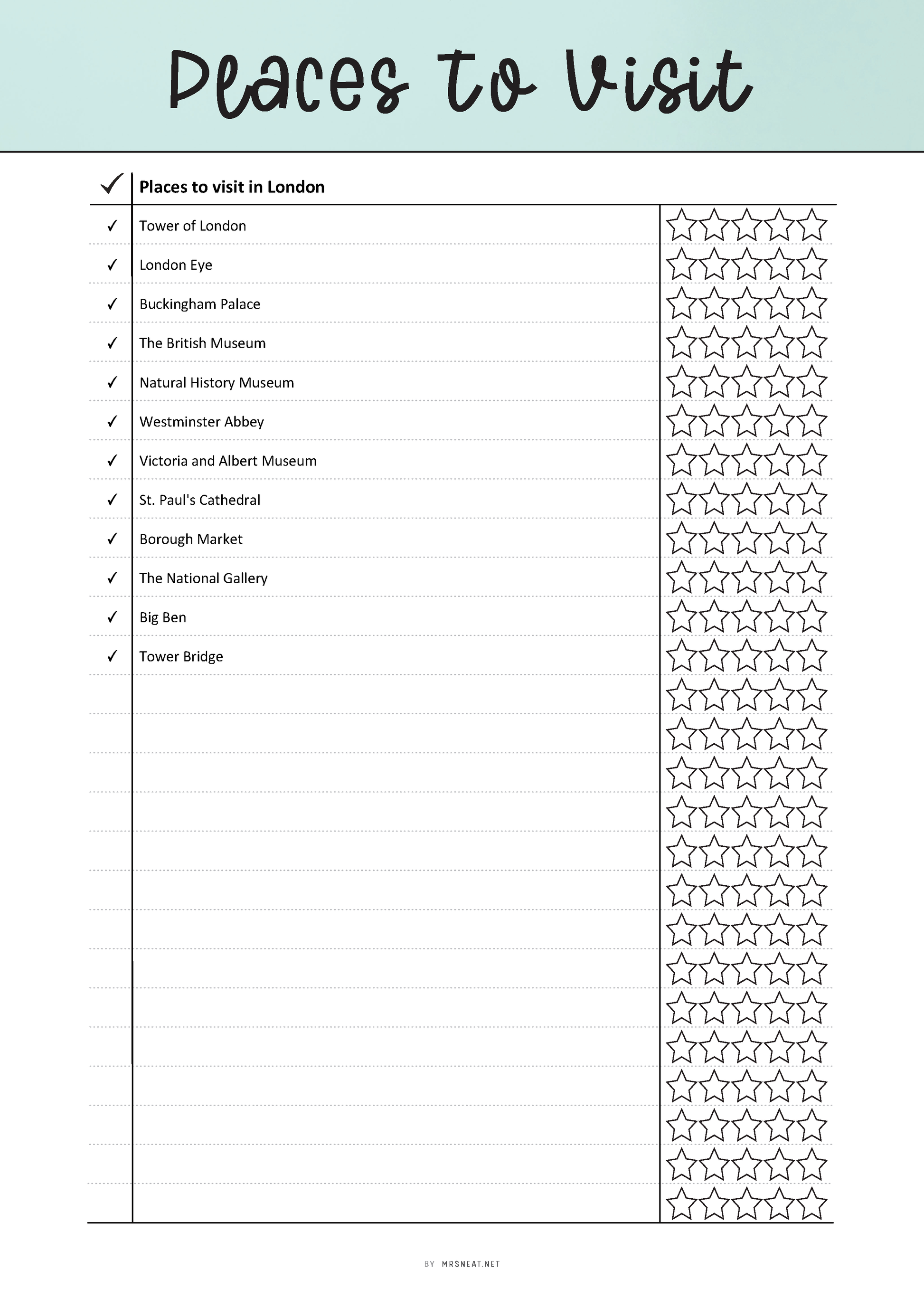 Fillable Places To Visit Template Printable, Places to visit List, Best Places Log, Travel Tracker, PDF, 6 colors, A4/A5/Letter/Half Letter