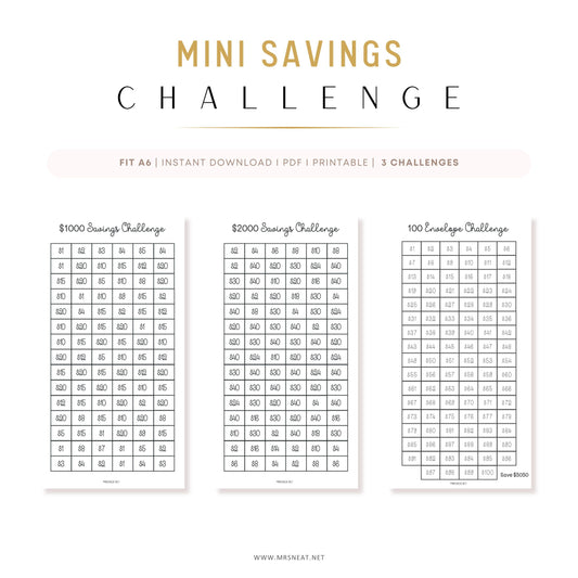 Printable 2000, 1000 Dollar Savings Challenge & 100 Envelope Challenge, Fit A6 Size, 3 Challenges in One Sheet, Instant Download, Digital Download