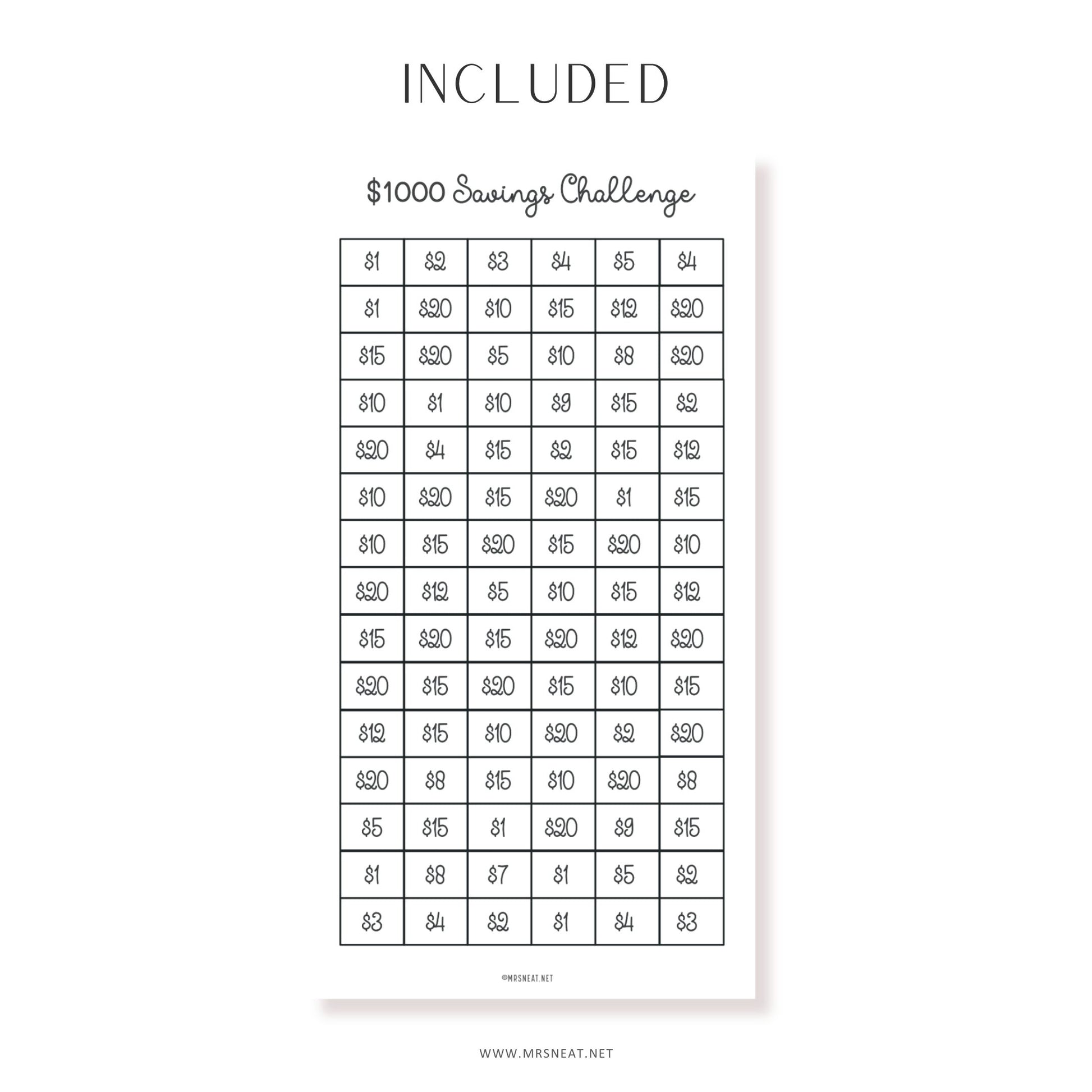 Printable 2000, 1000 Dollar Savings Challenge & 100 Envelope Challenge, Fit A6 Size, 3 Challenges in One Sheet, Instant Download, Digital Download