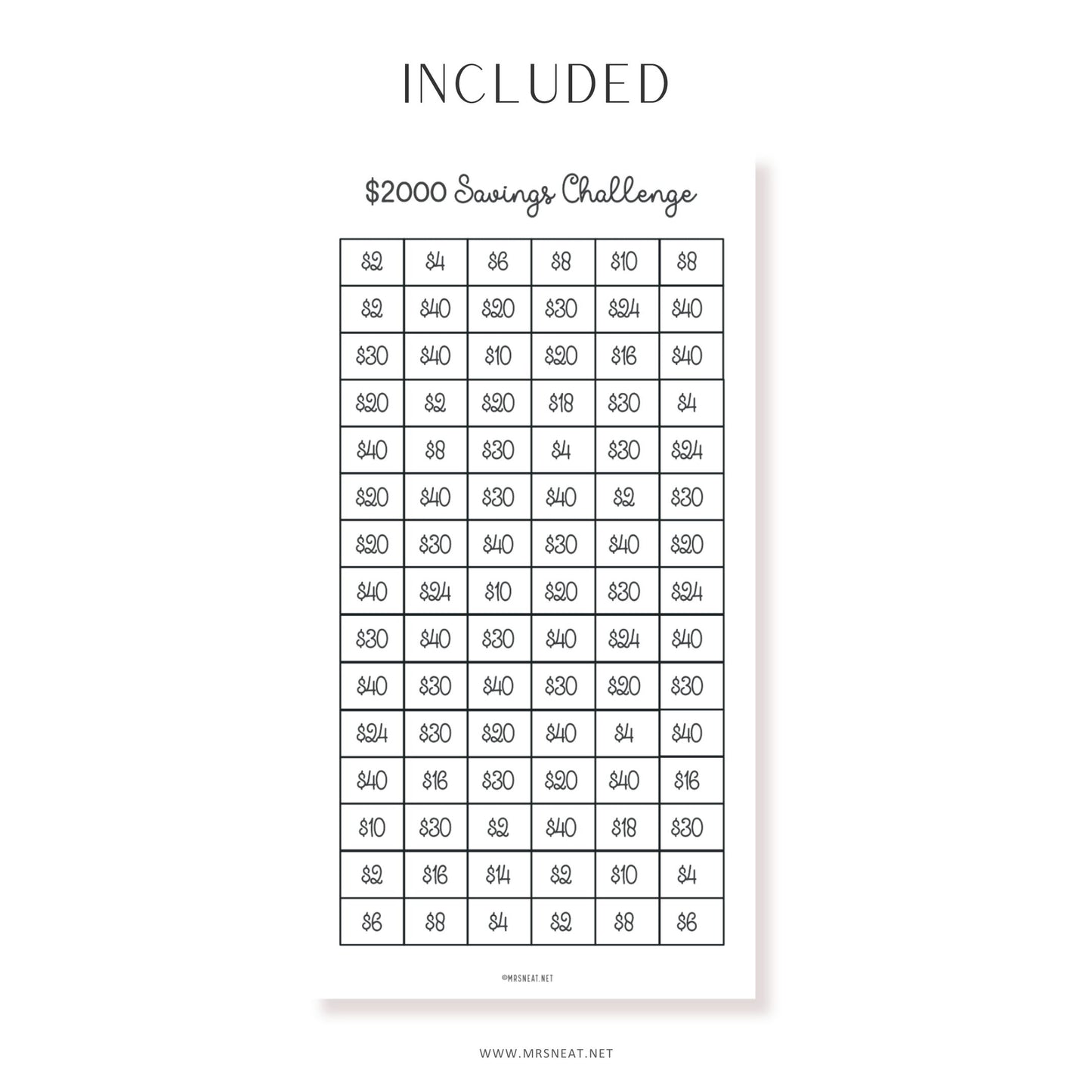 Printable 2000, 1000 Dollar Savings Challenge & 100 Envelope Challenge, Fit A6 Size, 3 Challenges in One Sheet, Instant Download, Digital Download