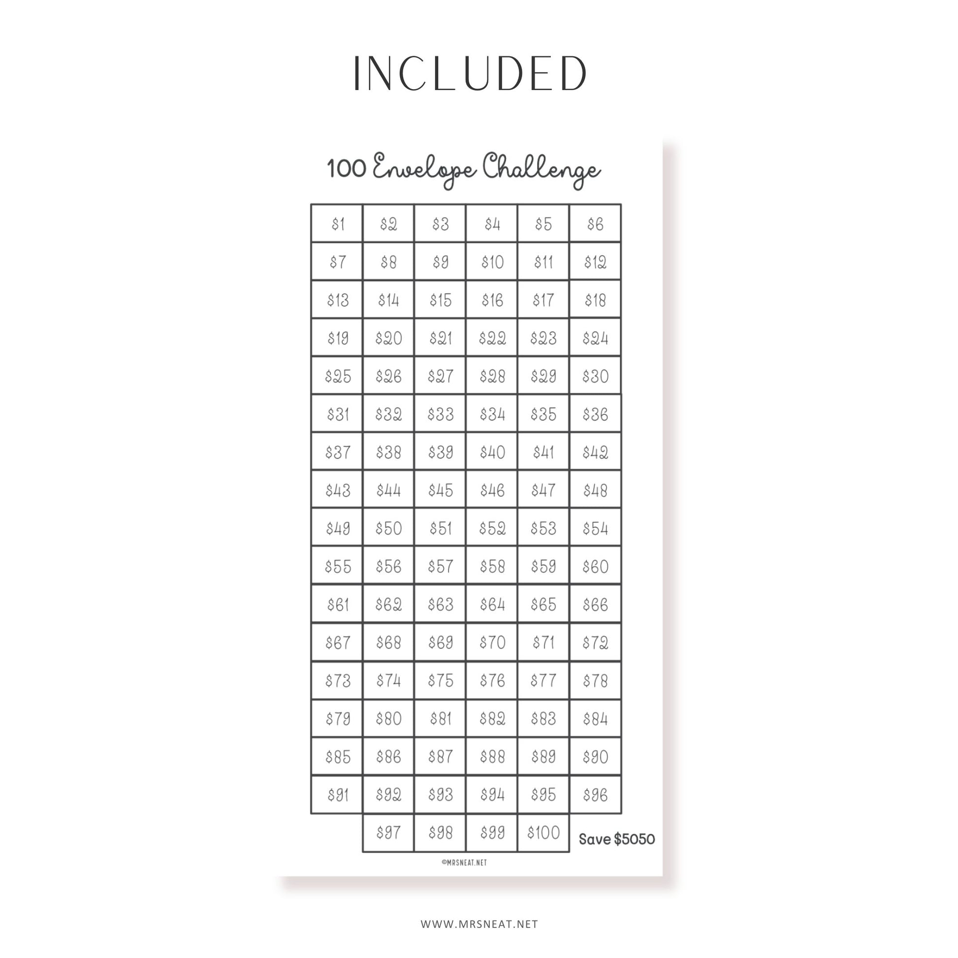 Printable 2000, 1000 Dollar Savings Challenge & 100 Envelope Challenge, Fit A6 Size, 3 Challenges in One Sheet, Instant Download, Digital Download