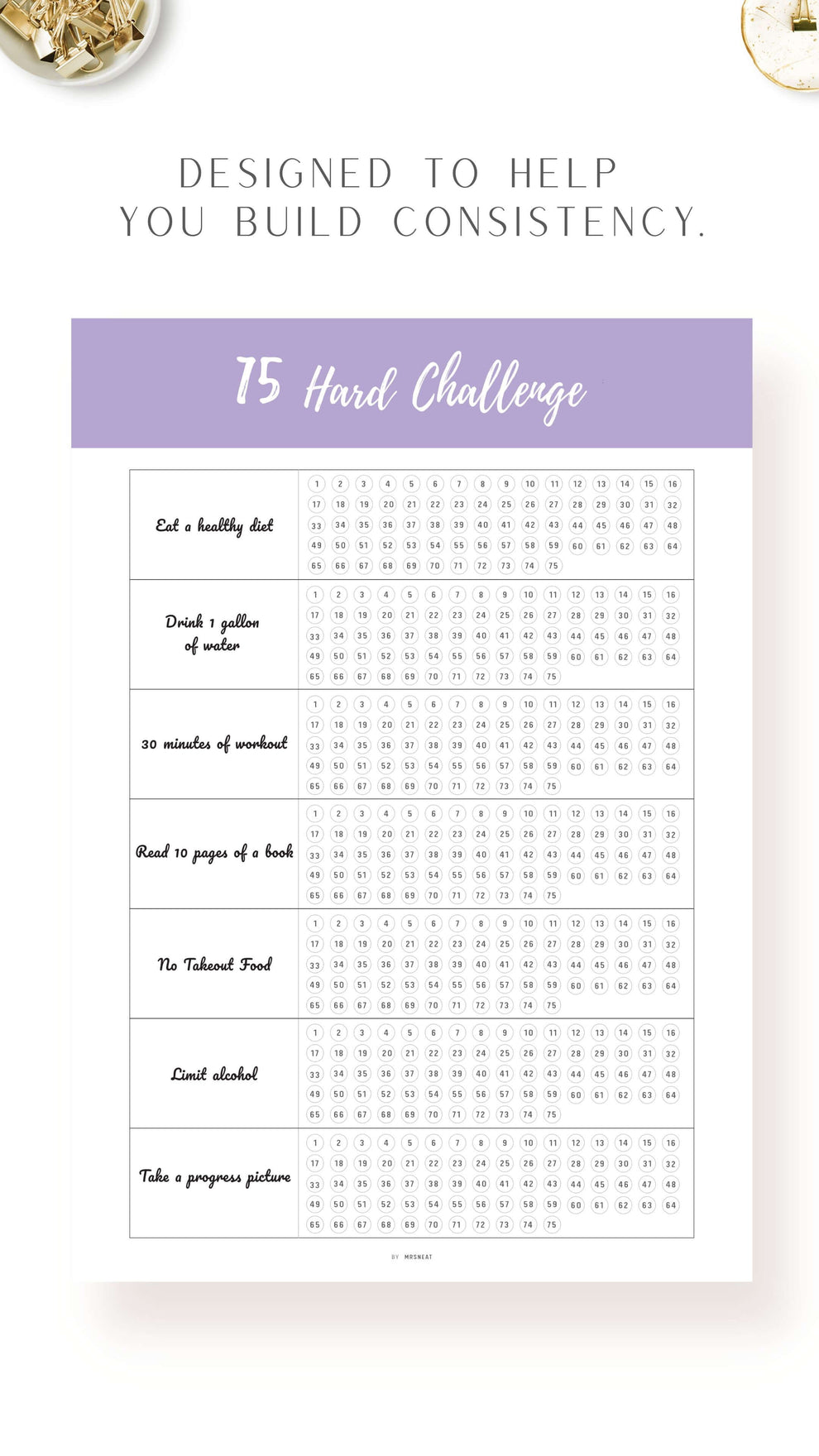 Printable 75 Hard Challenge Template mrsneat