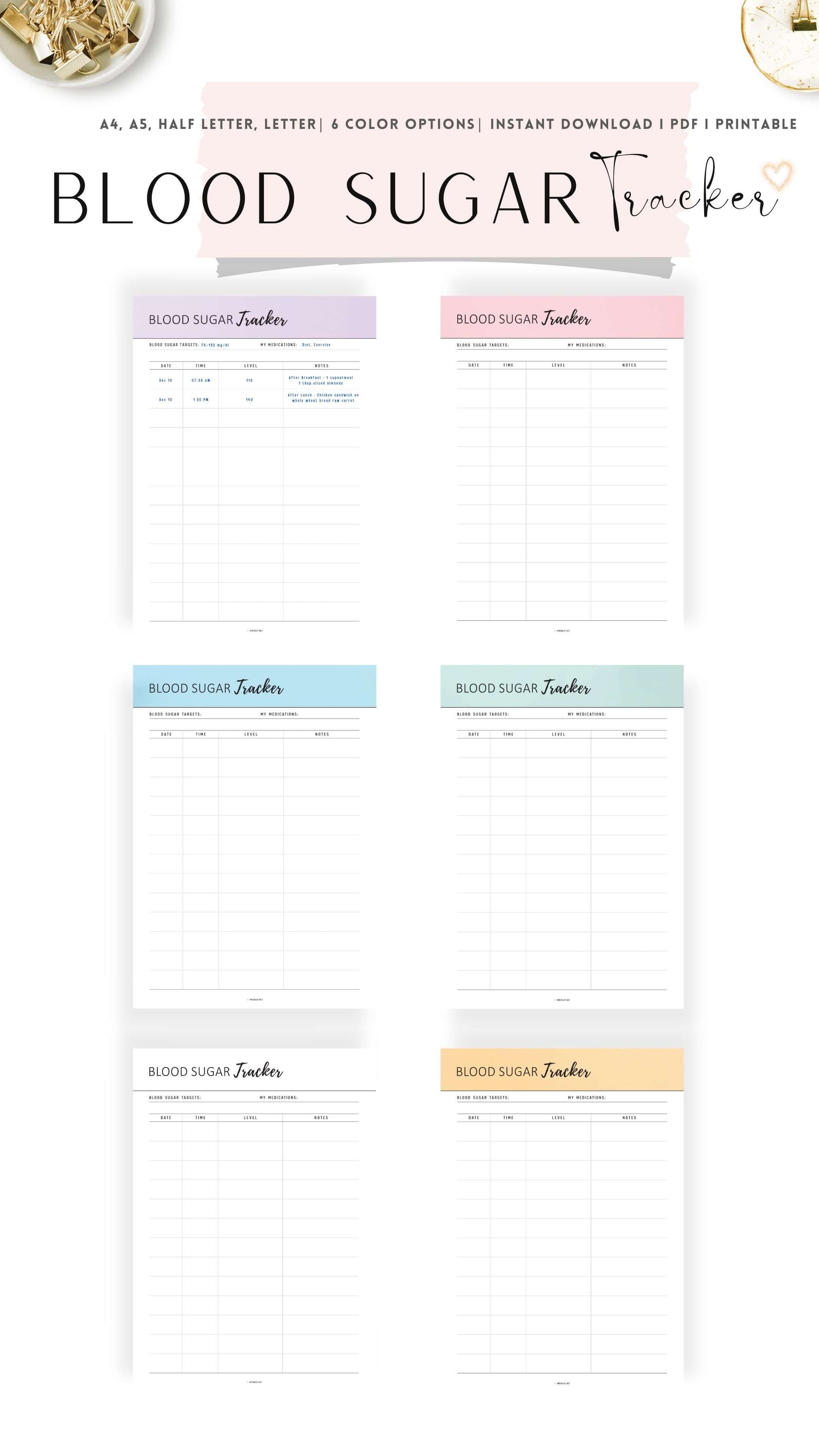 Colorful Printable Blood Sugar Tracker Template