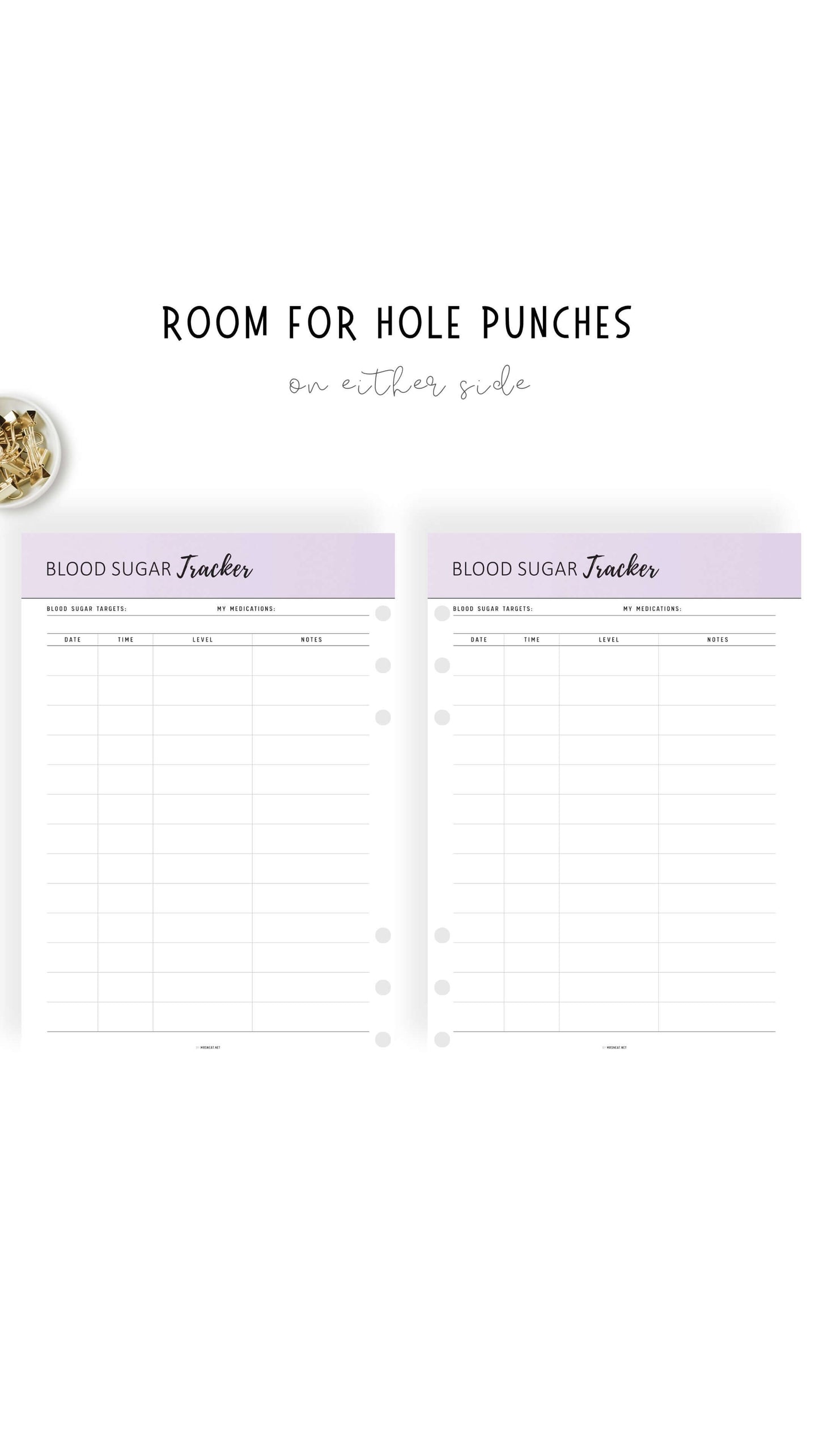 Beautiful Lilac Printable Blood Sugar Tracker Template