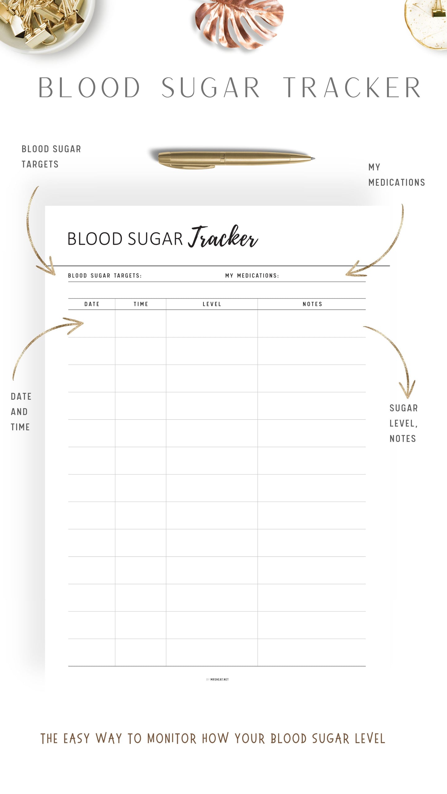 Clean and Minimalist Printable Blood Sugar Tracker Template