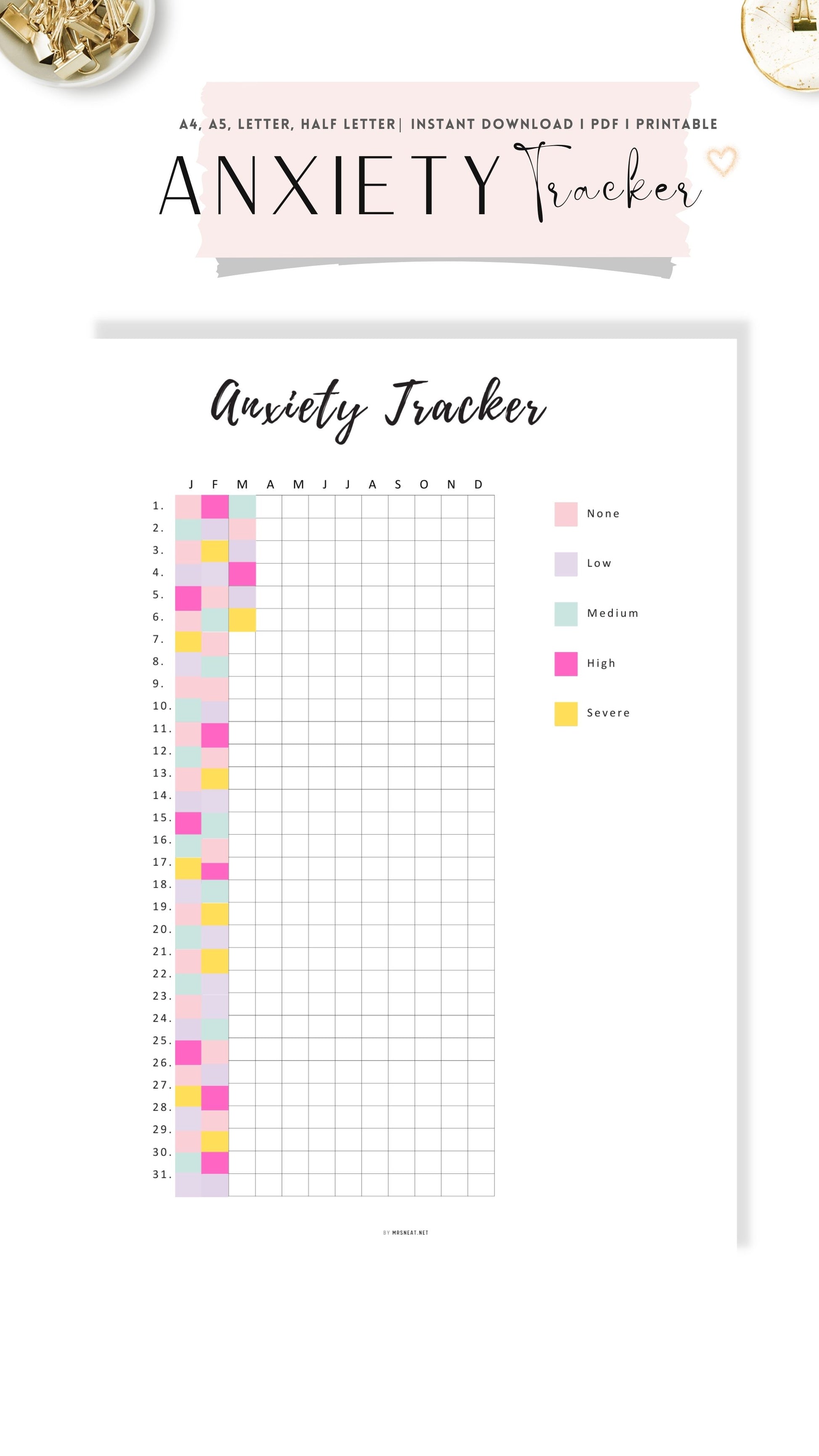 Anxiety Tracker Printable One Year Template